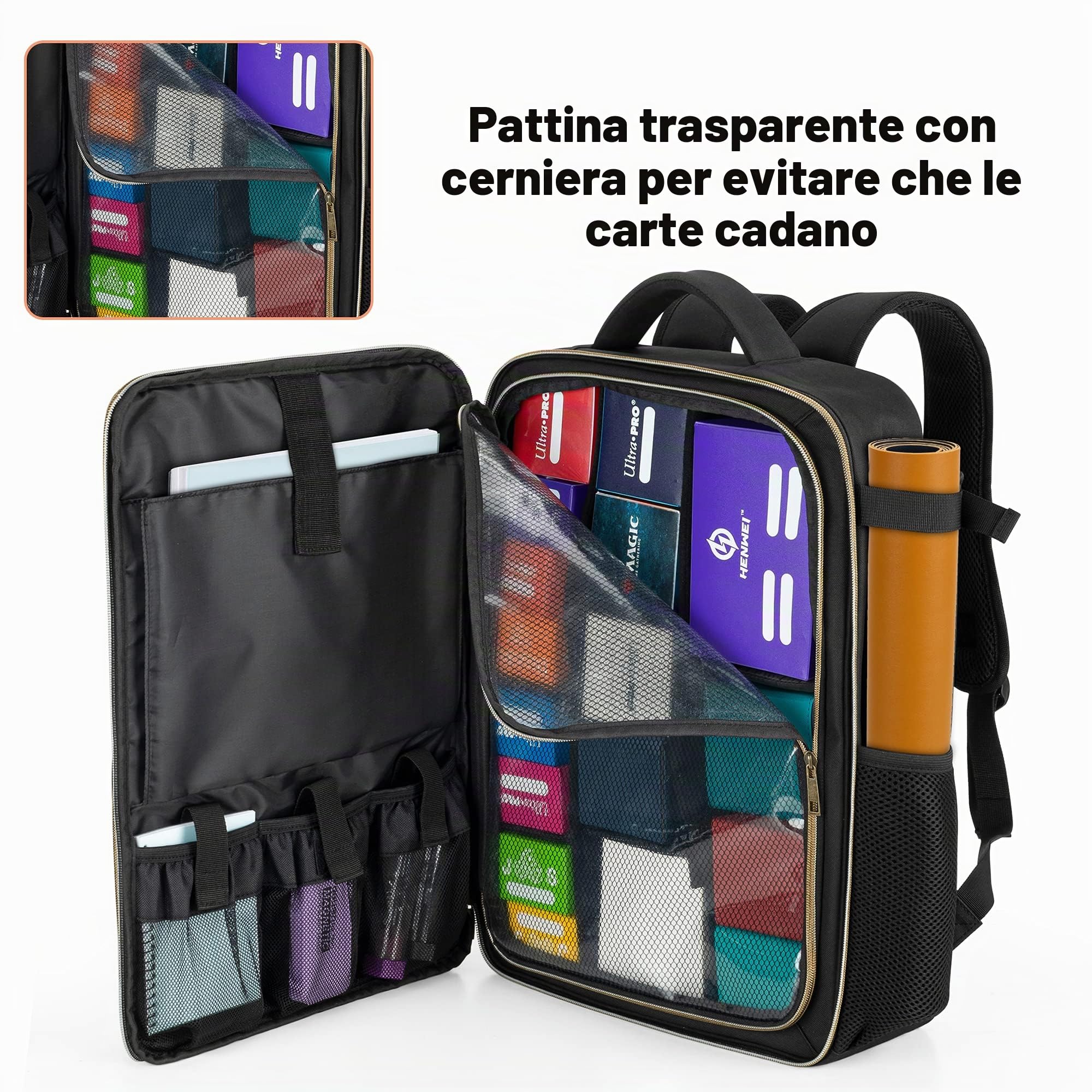 Trunab Zaino per 3900 Carte Senza Bustine Protettive, Custodia per Carte da Gioco con Divisori Regolabili Compatibile con Cards Against Humanity, Playmats, Deck Boxes (Versione Migliorata)