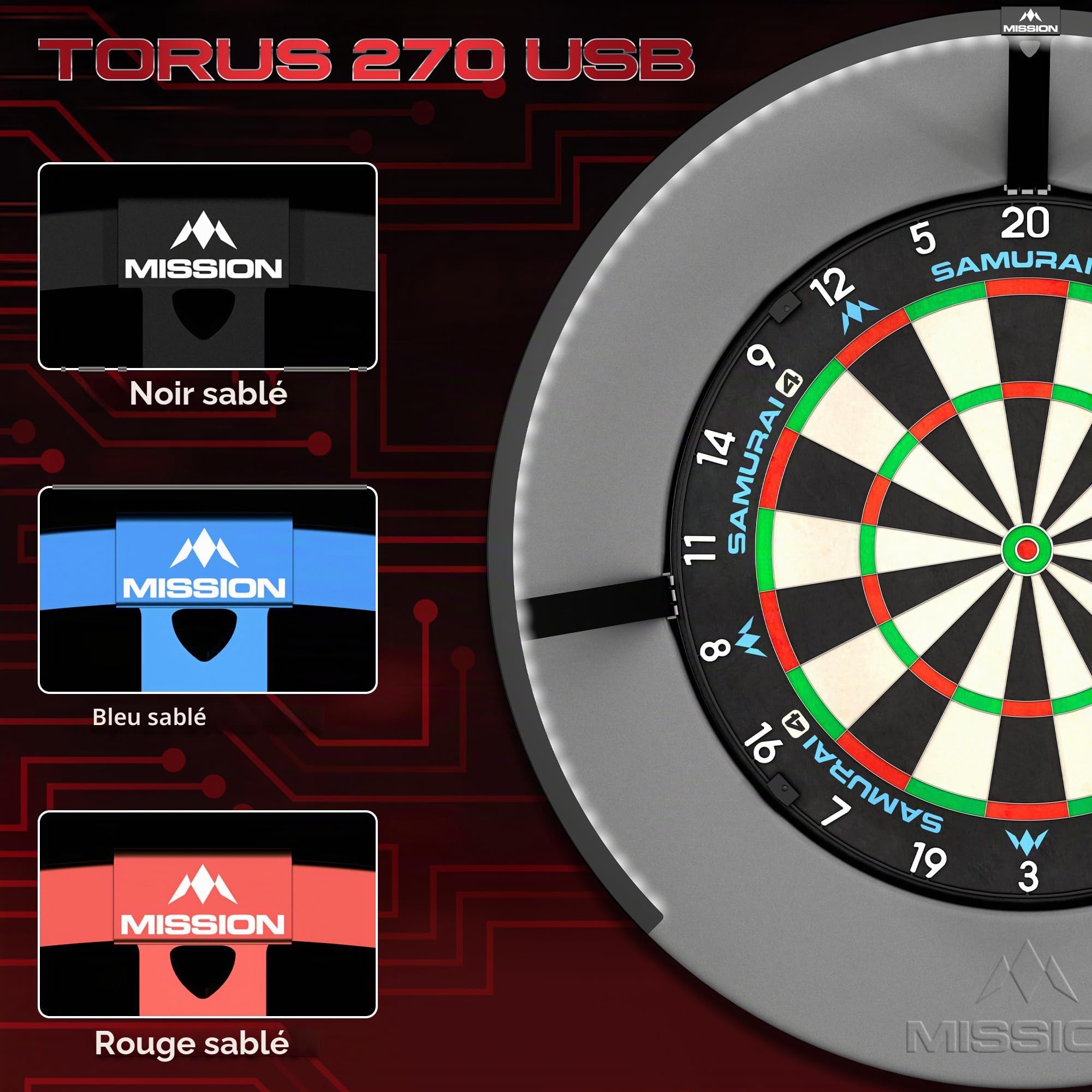 Mission Darts TOR270 Torus 270 | Système d'éclairage LED pour cible de fléchettes avec zone d'accès facile pour un jeu illimité - Noir sablé