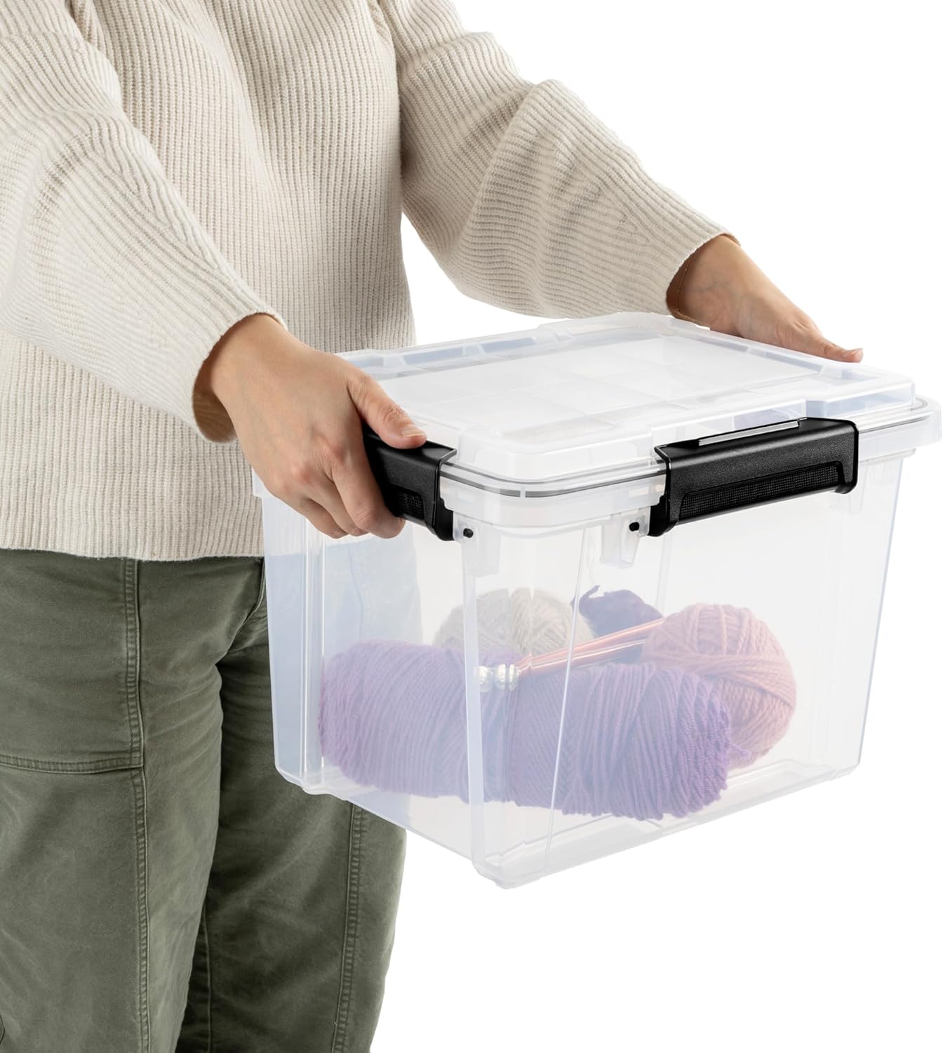 Sterilite 12 Pack 19 Qt Gasket Box, Clear Stackable Plastic Storage Container with Lids, Black - Waterproof and Dustproof Tote for Home Organization