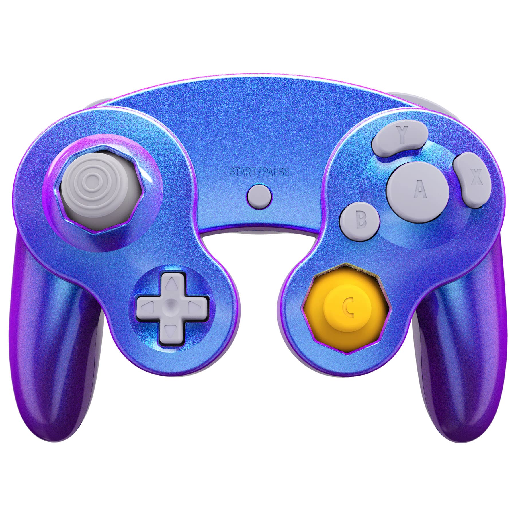 eXtremeRate Carcasa para Nintendo Gamecube Mando, Cubierta Frontal y Placa Posterior, Agarre con Botones, Accesorios de Repuesto - No Incluye Controlador, Azul a Violeta