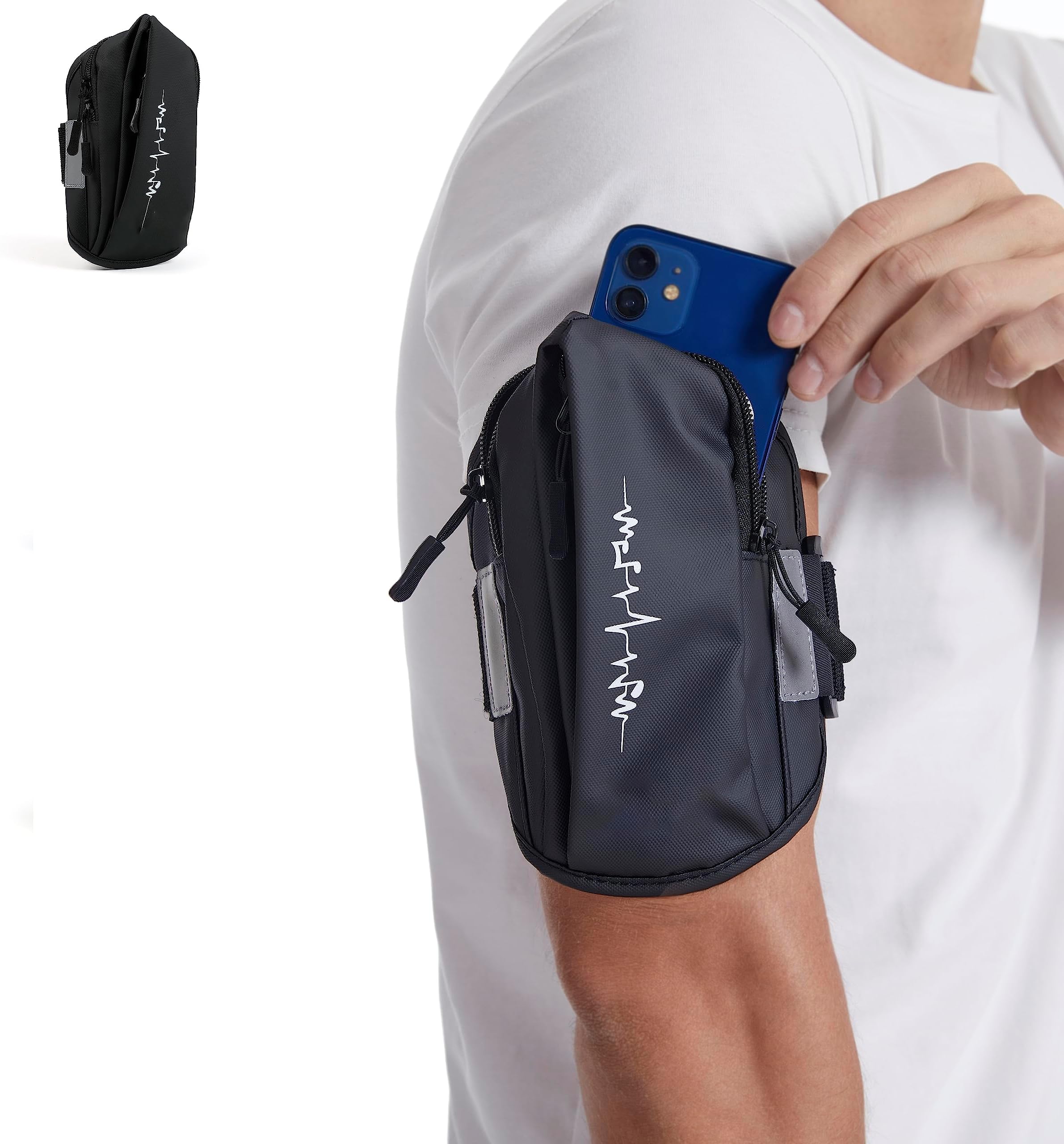 NALACAL Universal Sports Armband Comfort Running Armband and Wristband Cell Phone Holder for Exercise Workout, Compatible with iPhone 14/Plus/Pro/13/12/11 Samsung Galaxy All Phones, Adjustable (Black)