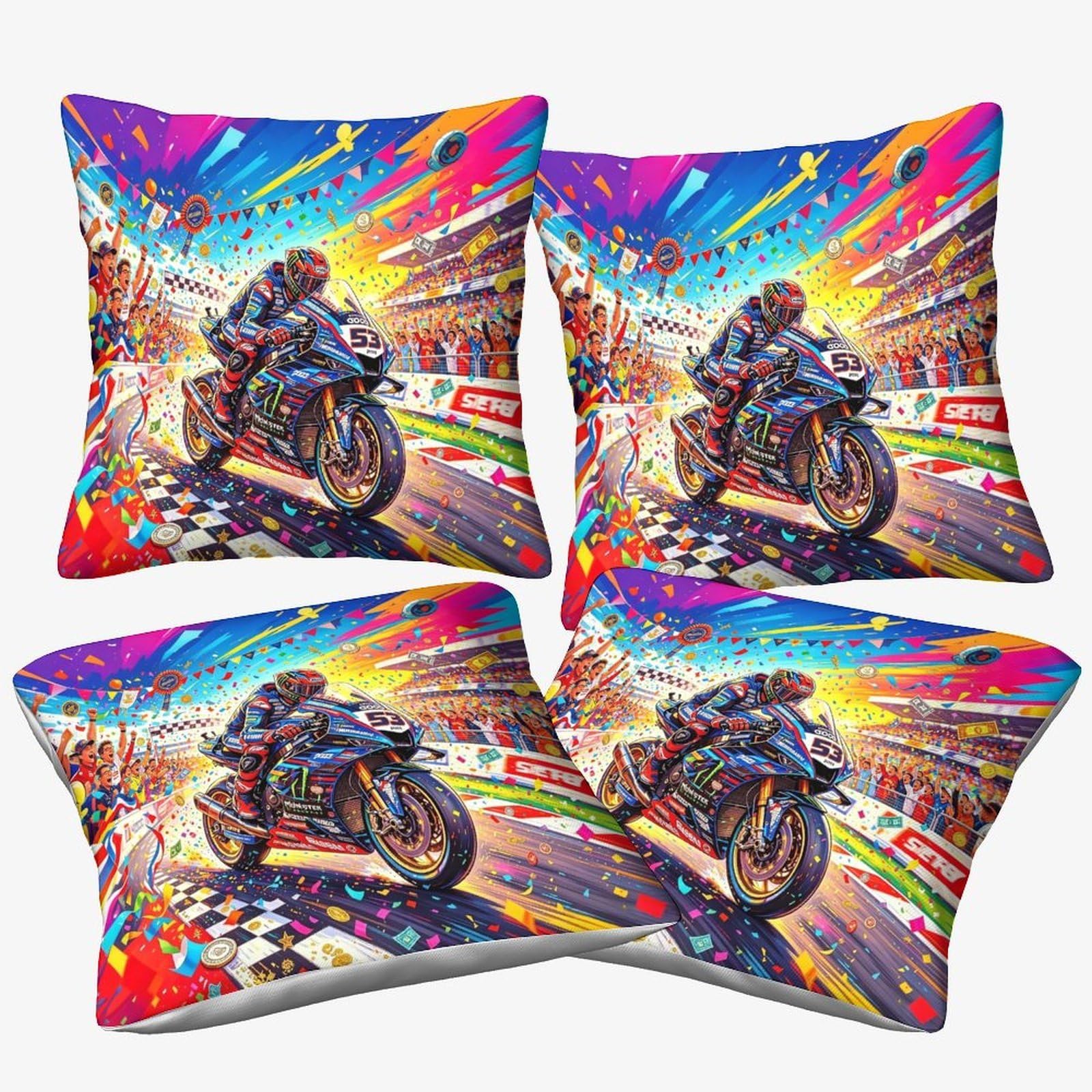 Dafufbw Championship Moment-1 Luxury Microfiber Square Throw Pillow Cases Championship Moment With Invisible Zipper, 40X40cm, 4Pcs Decorative Throw Pillowcases With Motorcycle Race, For Livingroom Sofa Bedroom