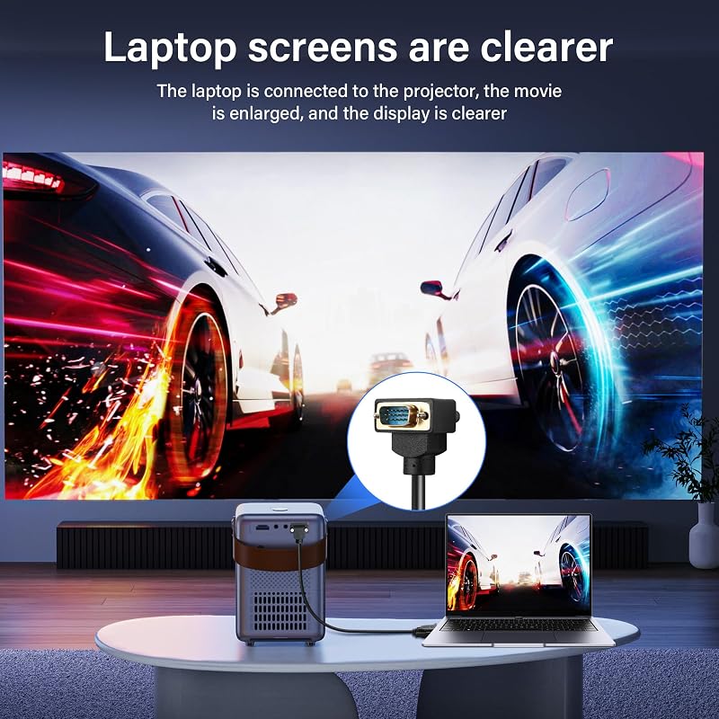 PNGKNYOCN 90 Fokos VGA Kábel, 0,5m, 1080P Full HD, Derékszögű Csatlakozóval Monitorhoz, Projektorhoz, Számítógéphez - Aranyozott Csatlakozók