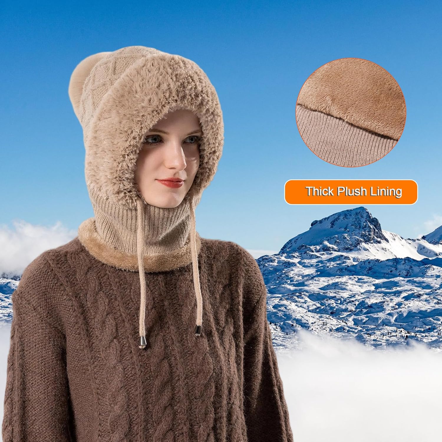 HUAMULAN Women Winter One Piece Beanie Hat Slouchy Fleece Balaclavas Face Mask Neck Scarf Set Earmuff Ski Snow Knit Hats - Image 5