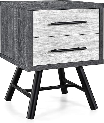 Christopher Knight Home Harrison Mid-Century Modern Nightstand, Sonoma Gray Oak + Gray Oak + Black