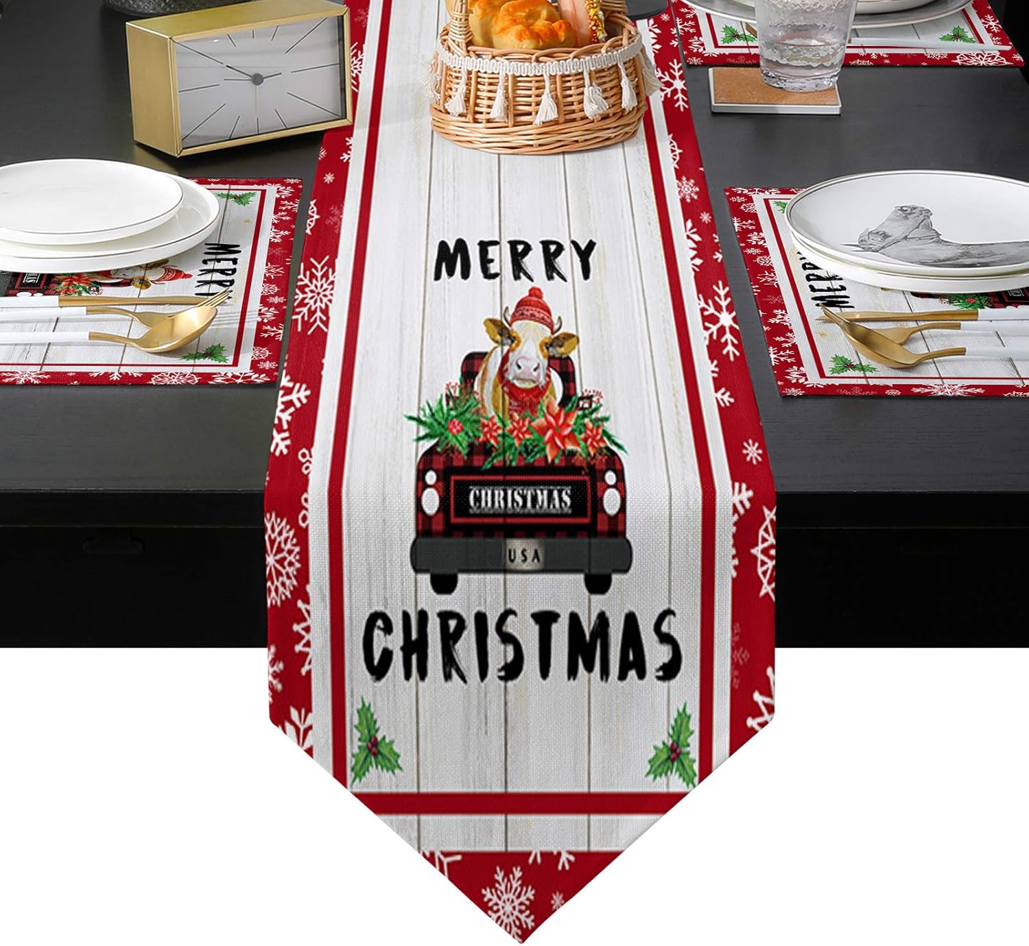ARTSHOWING Christmas Farm Placemat with Table Runner