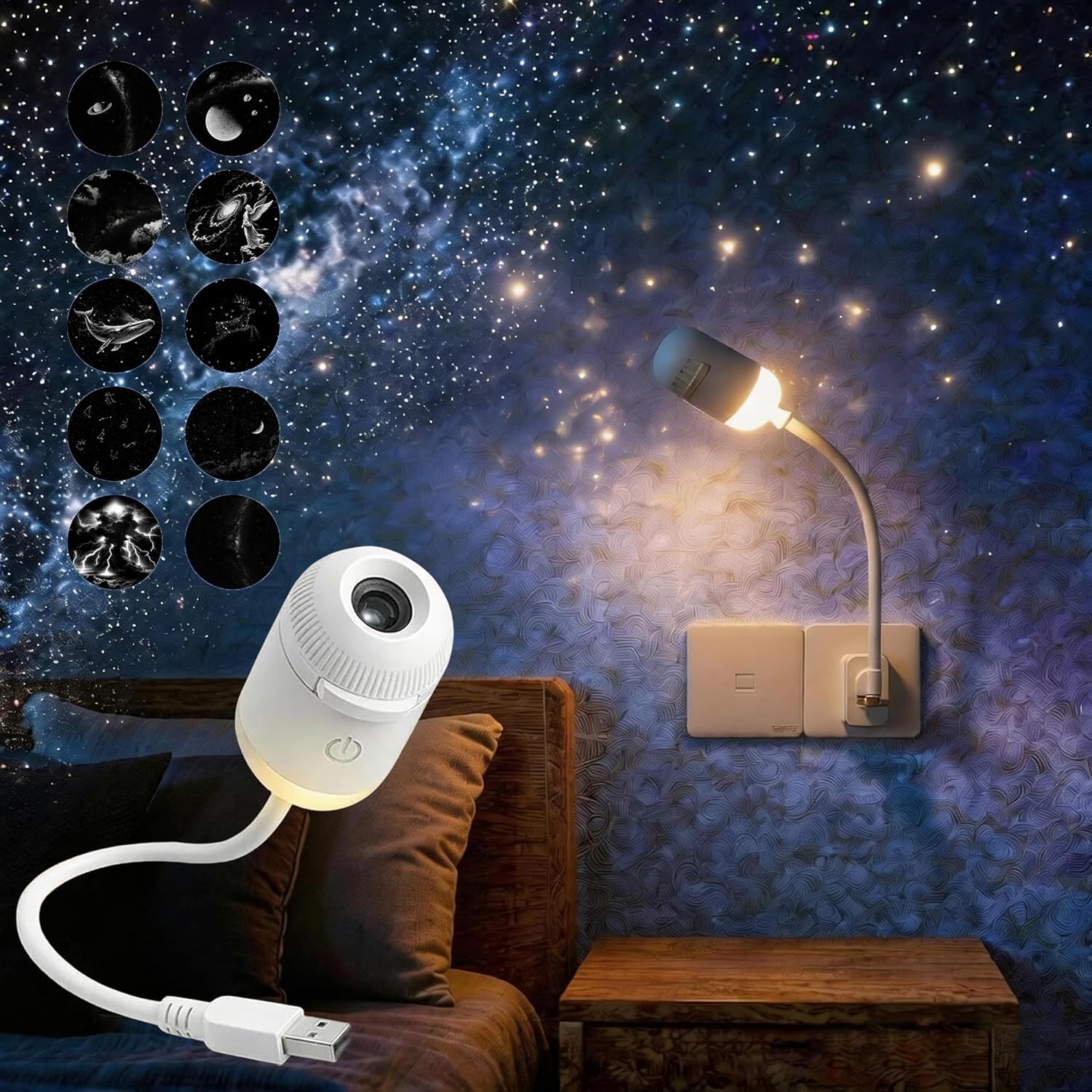 Aukojoy Galaxy Star Projector Night,Light Nebula Ceiling, LED Lamp Ceiling Light, 360° Rotating Starry Sky Ambient Lamp,HD Milky Way Mood Lighting for Bedroom Car,Nebula Ceiling Decor Gift