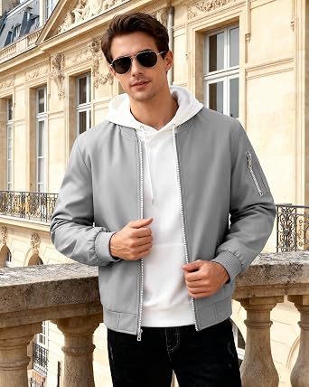 Mens Bomber Jacket Casual Lightweight Windbreaker Stand-up Collar