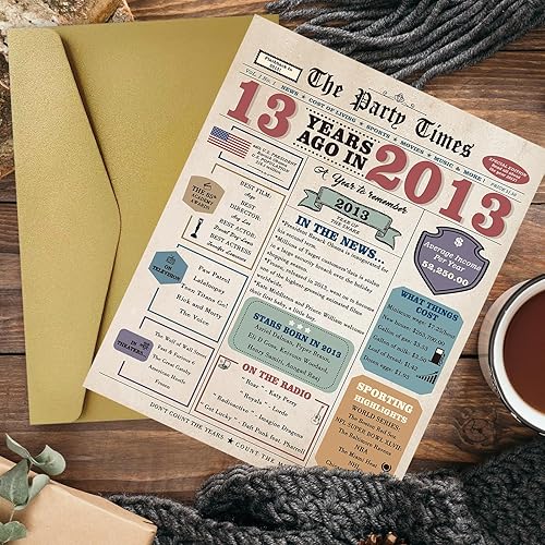 Miniatura 4 de Tarjeta de cumpleaños número 13 para niños y niñas, regalo de cumpleaños de 13 años para hija e hijo, ideas de decoración retro de cumpleaños de 13