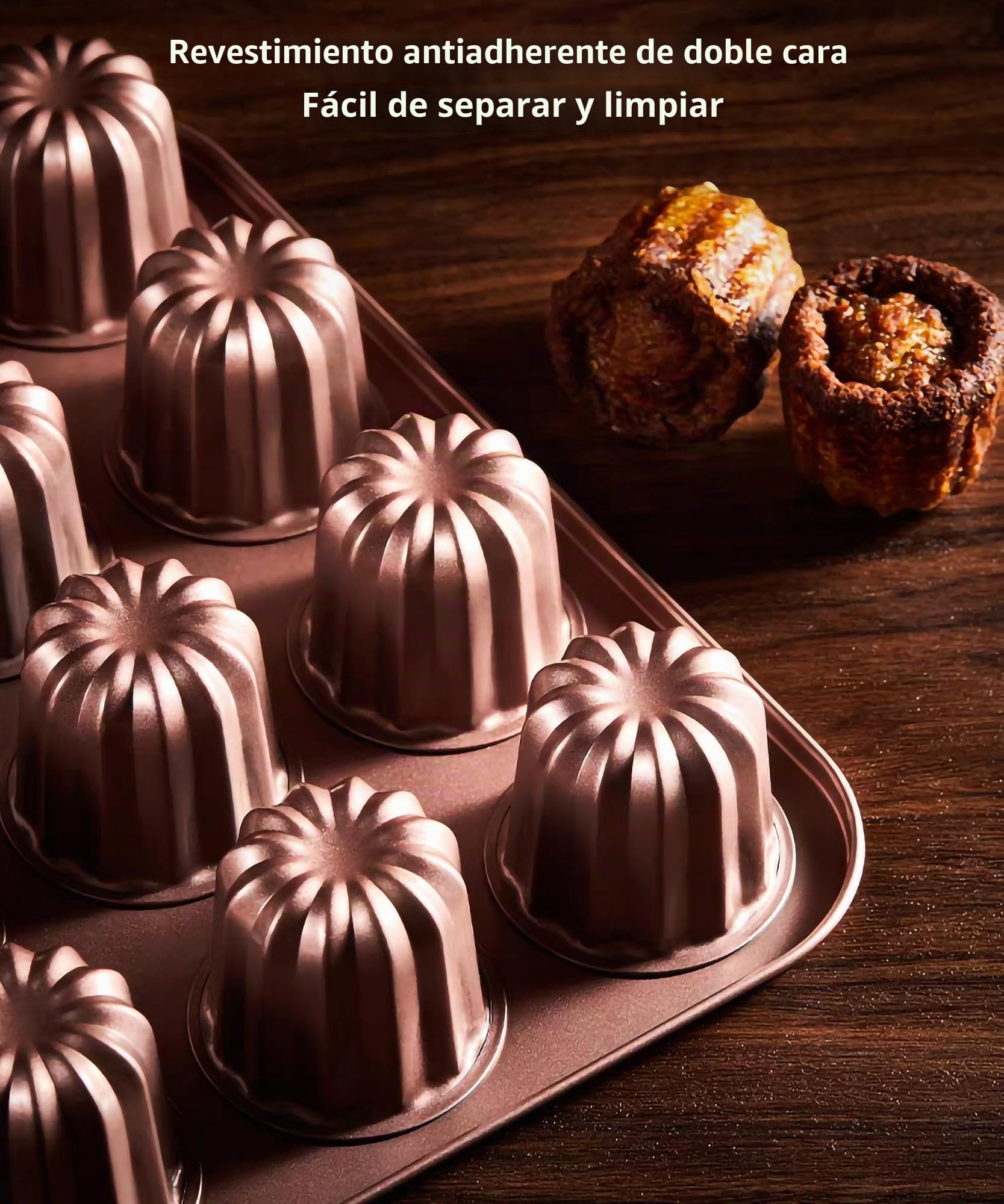 Molde Cannele Acero al Carbono Antiadherente Canneles Pan Dorado