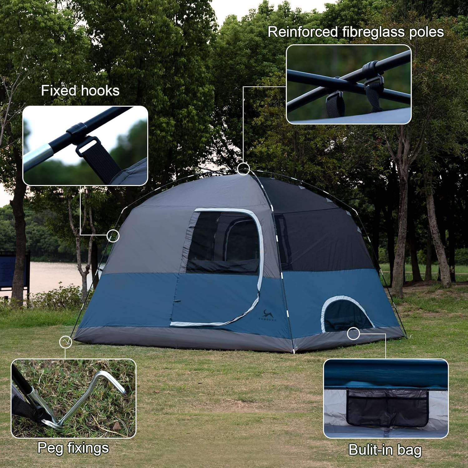 4–6 Person Cabin Tent with Rainfly, Easy Setup Waterproof Family Camping Tent, Spacious Interior, Ventilated Mesh Windows, Stable Frame for Outdoor Camping