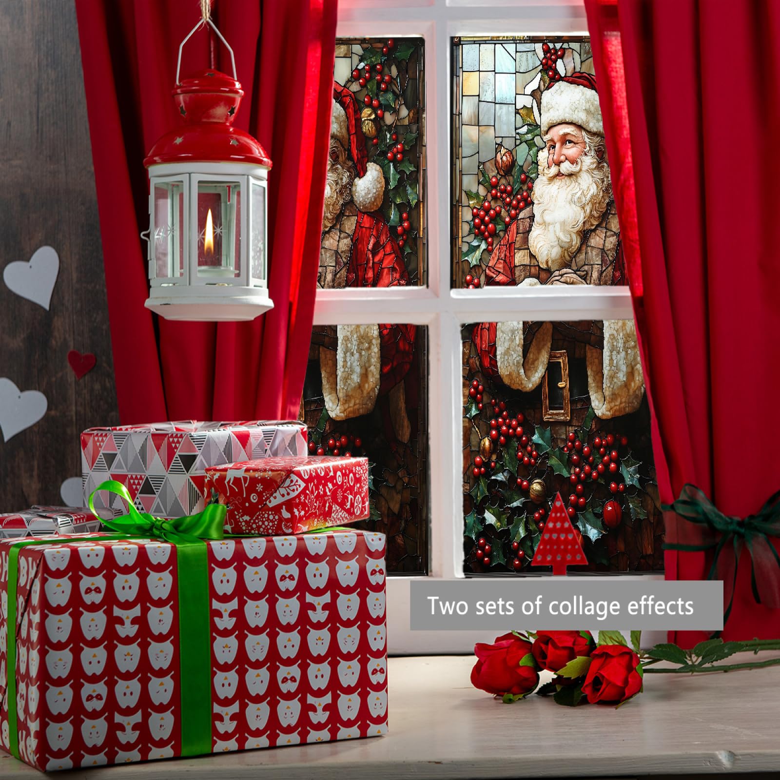 Pellicola Vetri Finestre 45x100cm (3PCS) Babbo Natale Pellicola Adesiva Per Vetri Oscurante,Adesivi Per Vetro Autoadesiva,Pellicole Vetri Anti Uv,Pellicola Privacy Finestre Casa/Ufficio