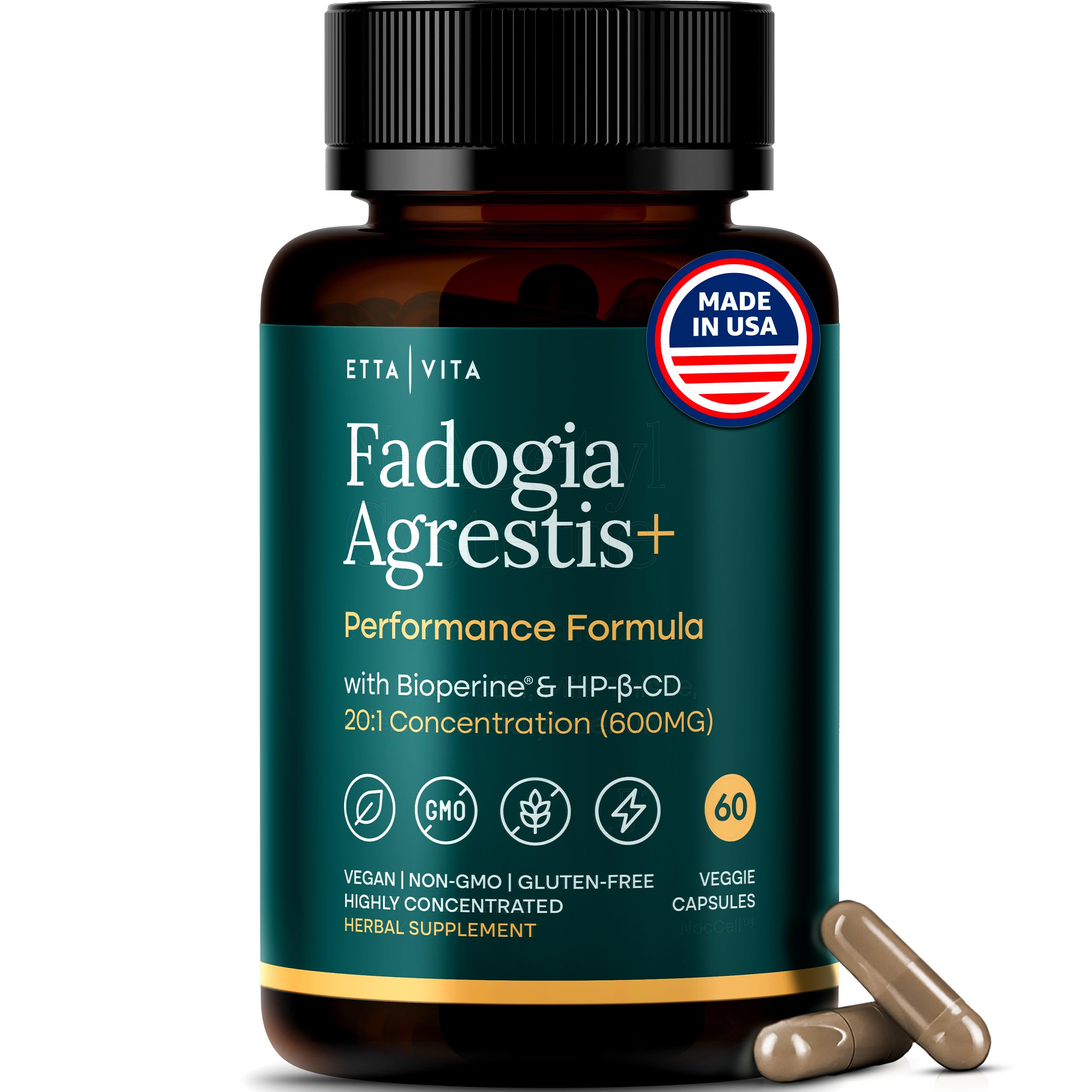 Organic Fadogia Agrestis 600mg for Natural Test Support (2X More Pure - 3X More Absorbent) Athlete Approved - Supports Muscle Growth & Recovery, Healthy Energy Levels, Drive, Stamina & Mood - 60ct