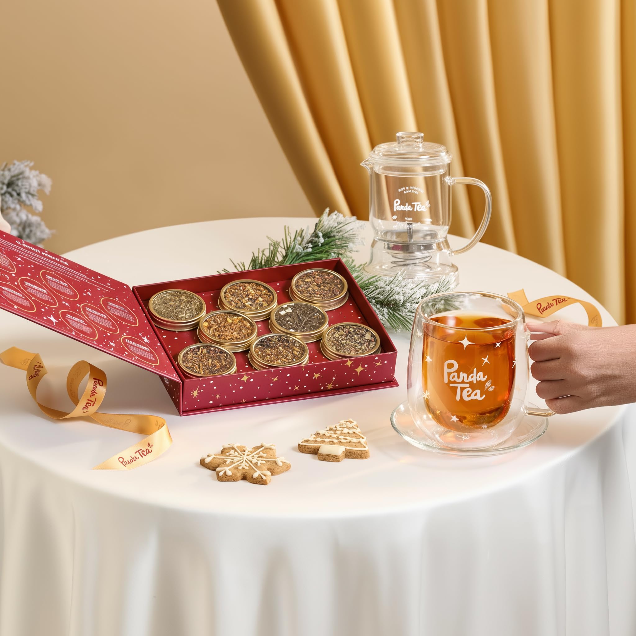 Panda tea - Coffret 8 Boîtes de Thés et Infusions en Vrac - Coffret cadeau à offrir (assortiment festif) - Thé Noir, Rooibos - Idee Cadeau à offrir