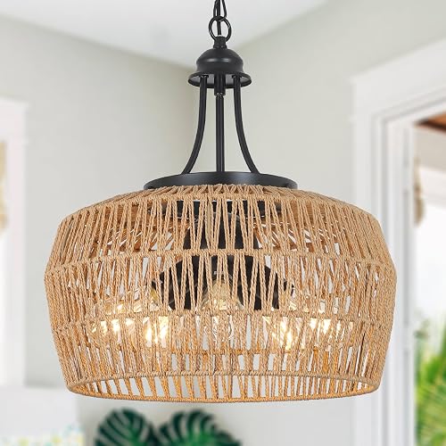 HMVPL Large Farmhouse Chandeliers for Dining Room, 5-Light Rattan Boho