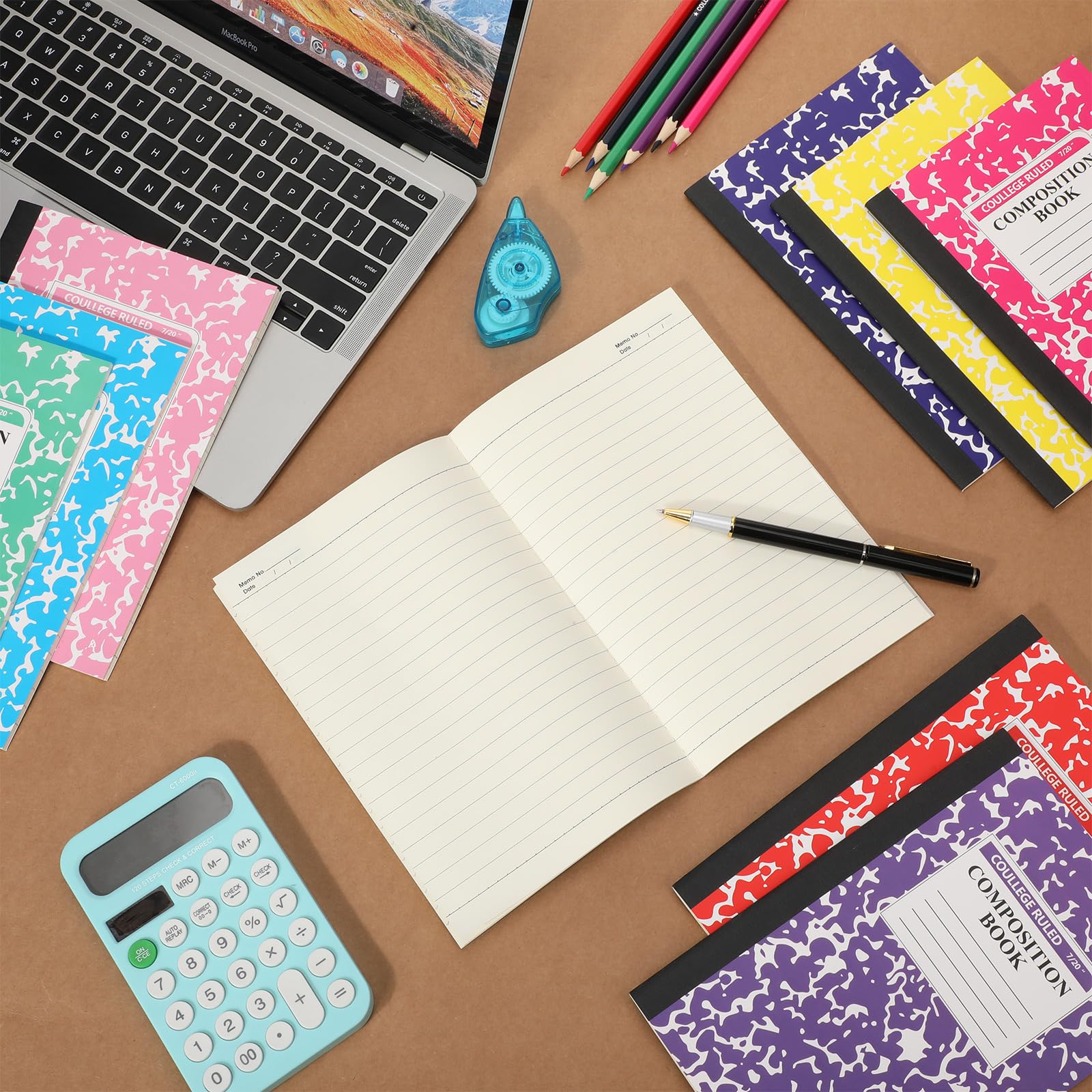 Fainne Confezione da 250 quaderni formato A5, a righe, con copertina in marmo, per scuola, classe, ufficio, 10 colori