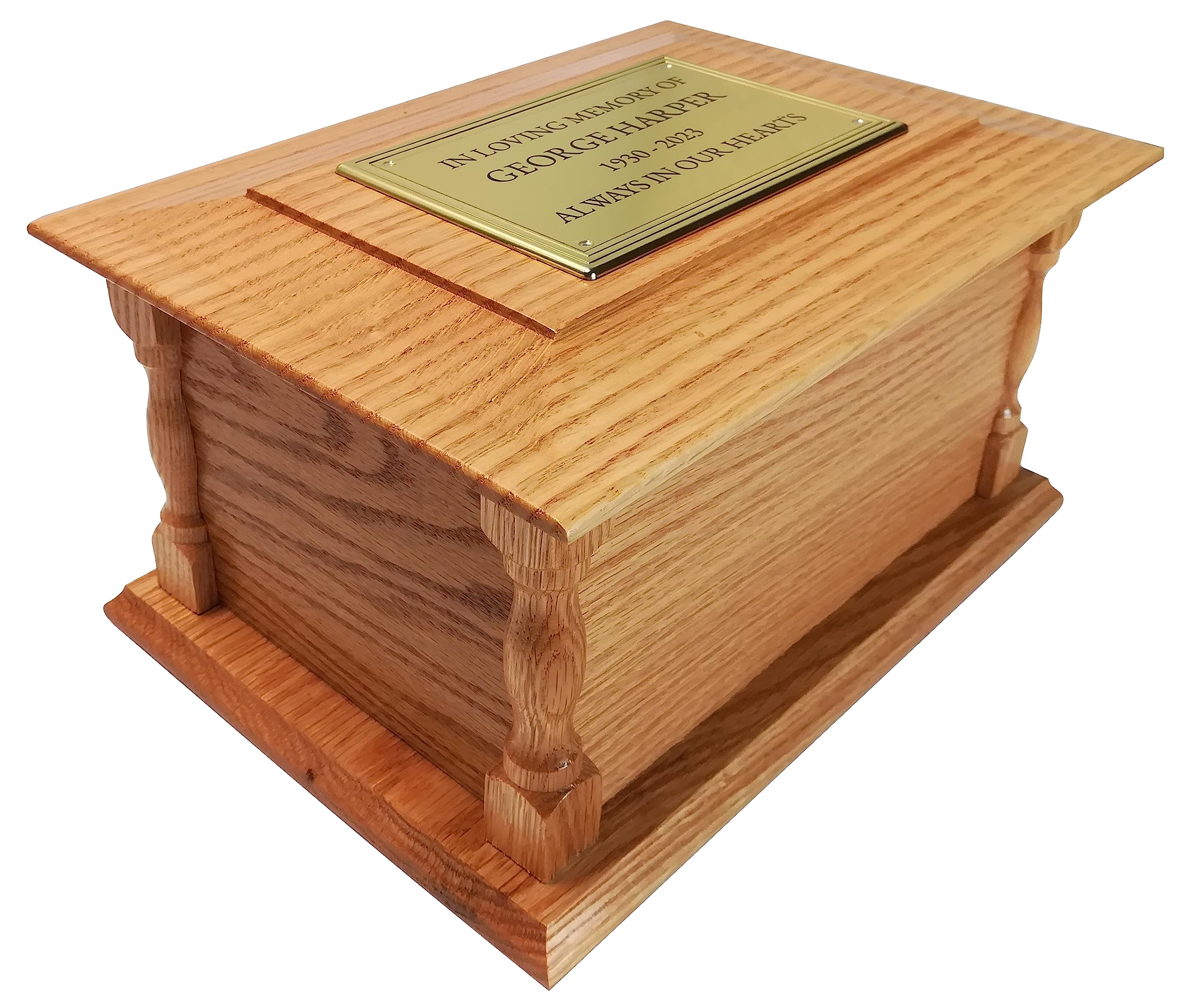 Caskets for Ashes Adult Human Remains Solid Wooden Urns Large Oak Cremation Burial Memorial With Plaque