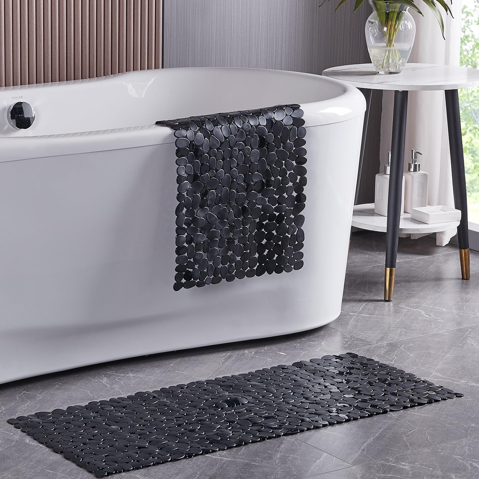 Webos Alfombrilla de Ducha Antideslizante: Alfombrilla de bañera Extragrande para familias, Antideslizante Mate con Agujeros de Drenaje, ventosas, 40,6 x 101,6 cm, Color Negro