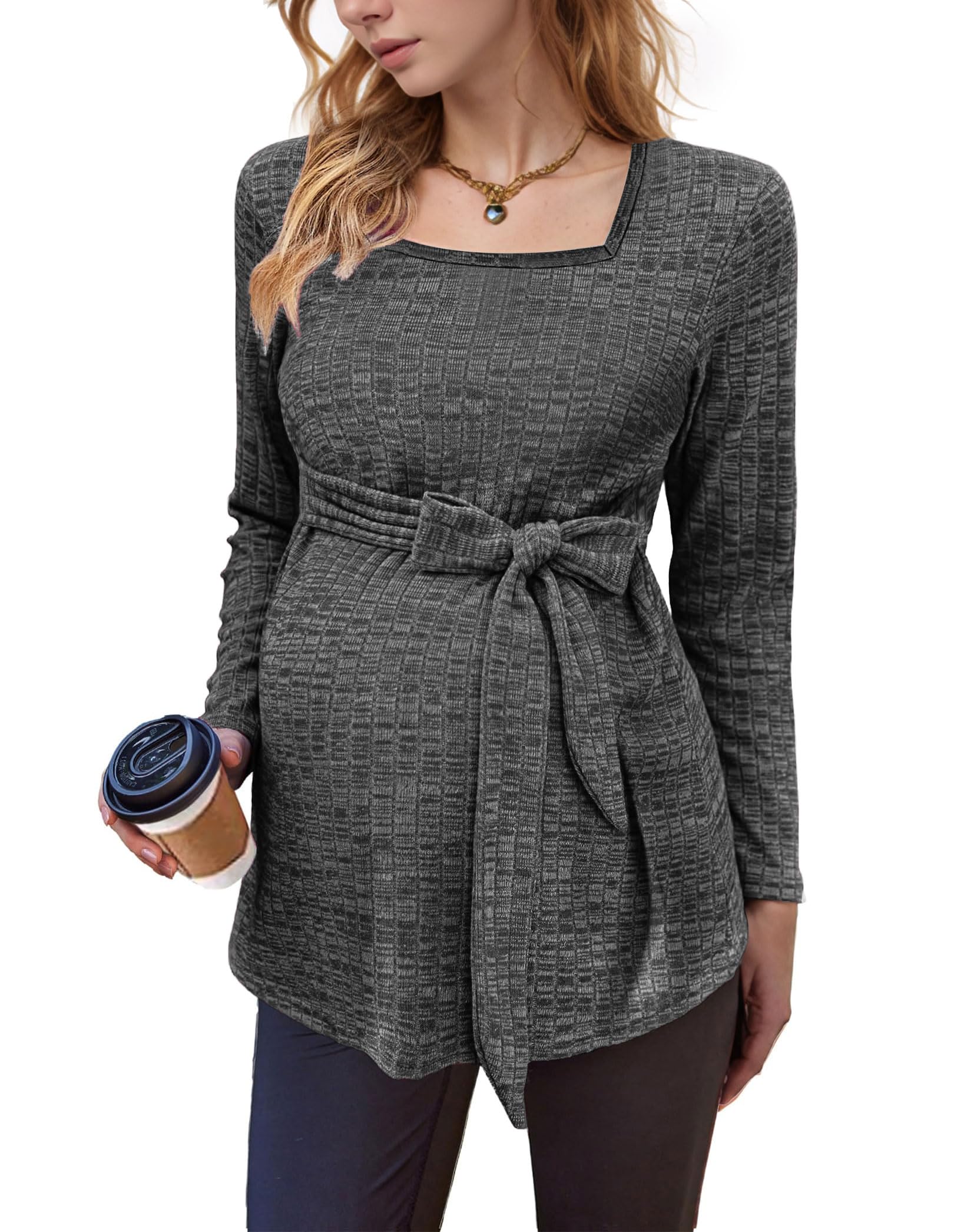 hohololo Maglione premaman da donna, a maniche lunghe, in gravidanza, da donna, a maglia