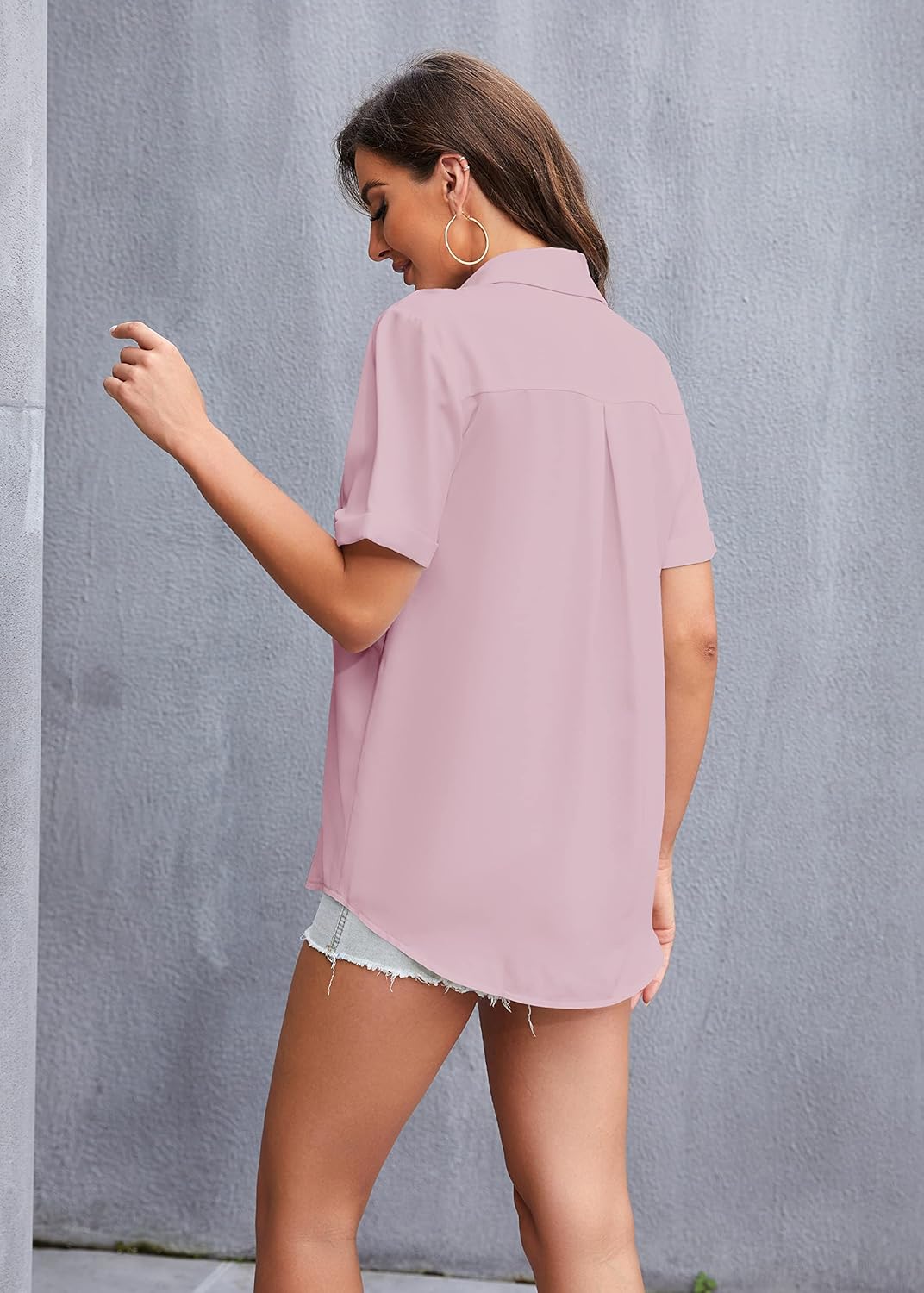 YAMANMAN Women's Button Down Shirt Short Sleeve Collared Shirts Work Office Chiffon Blouse - Image 4