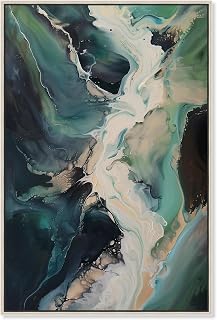 Art Remedy Sage River Blue Abstract Canvas Wall Art, Silver Floater Frame, 36"x54"