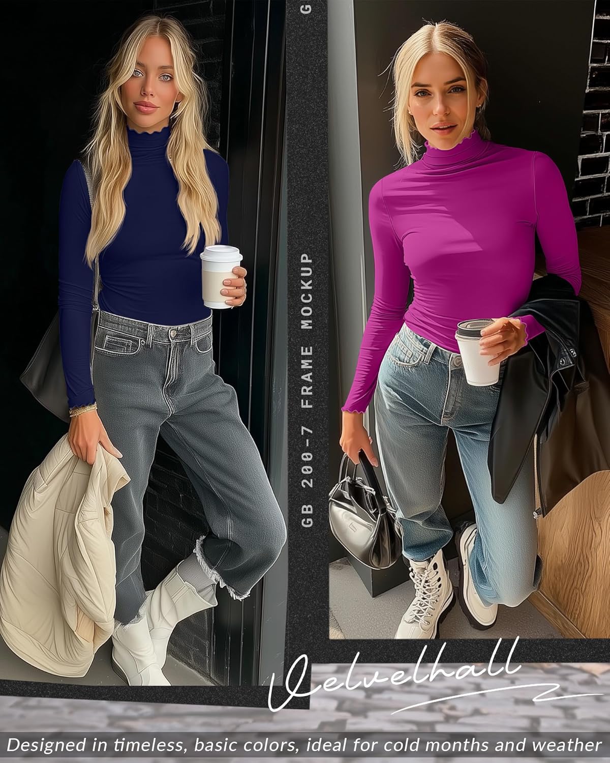 3 Pack Women's Mock Turtleneck Tops Long Sleeve Lettuce Trim Shirts Ruffle Neck Slim Fit Casual Tight Layer - Image 3