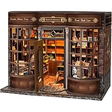 Roroom DIY Dollhouse Kit, Magic Bookstore Book Nook Kit with Music Box and Dust Cover, 3D Wooden Puzzle Miniature House Kit for Bookshelf Decor-Creative Gift for Family and Friends