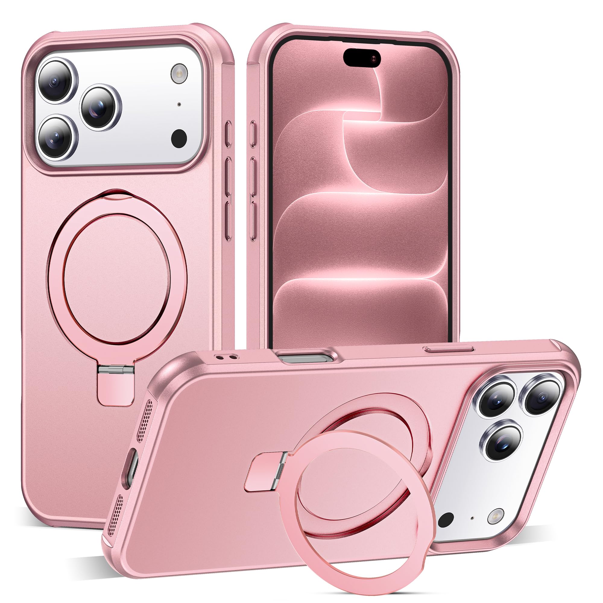 Compatible with iPhone 18 Pro Max Case with Stand,Rose Gold