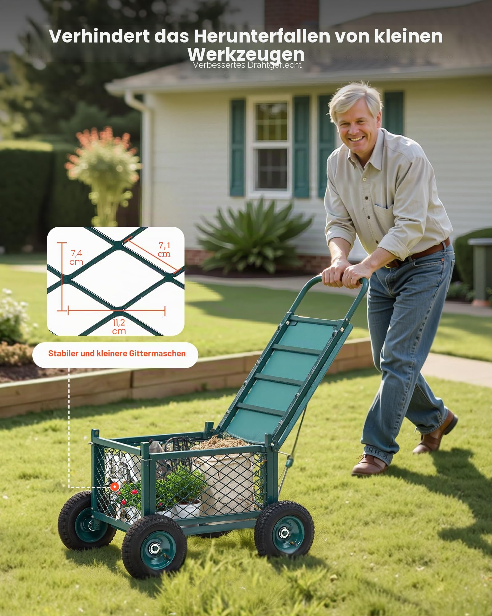 VEVOR Gartenrollsitz 760x520x440 mm, Rollbar Gartensitz aus Metall mit Rädern, trägt bis zu 180 kg, Rollsitz, Outdoor-Wagen und Hocker auf Rädern für Rasen, Terrasse, Hinterhof
