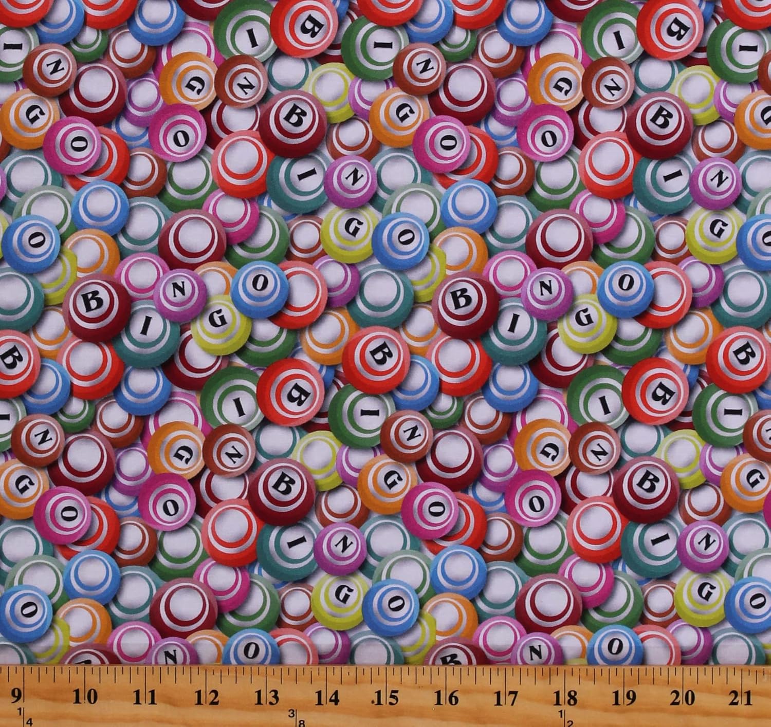 Fields Cotton Bingo Balls Games Cards Academic Multicolor Cotton Fabric Print by The Yard (D675.44), 44 Inches