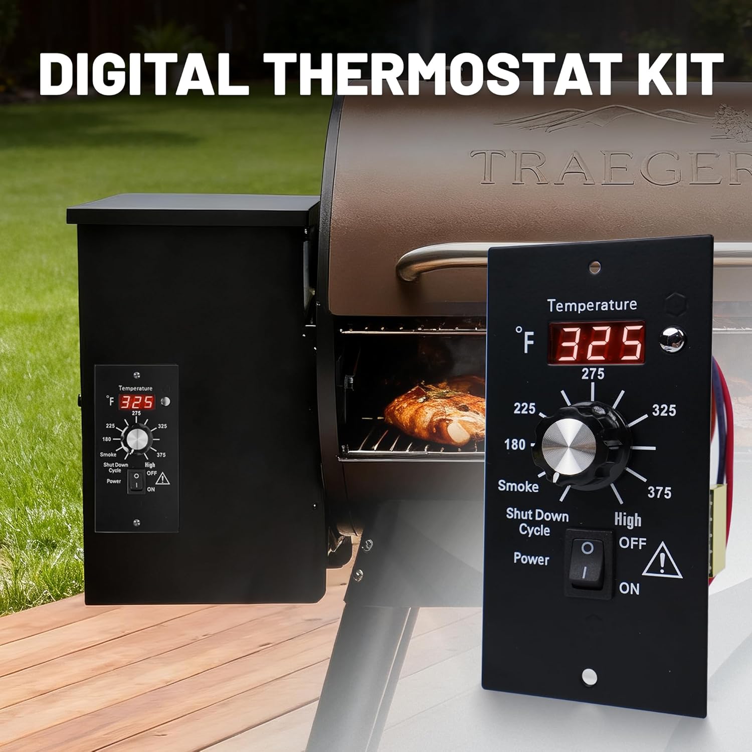 Thermostat Controller Replacement Compatible for Traeger Wood Pellet Grills, BBQ Grill Digital Controller Board, Control Panel Thermometer with RTD Temperature Sensor