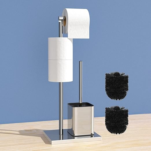 Stainless Steel Toilet Roll Holder with Toilet Brush Free Standing Toilet Roll Holder
