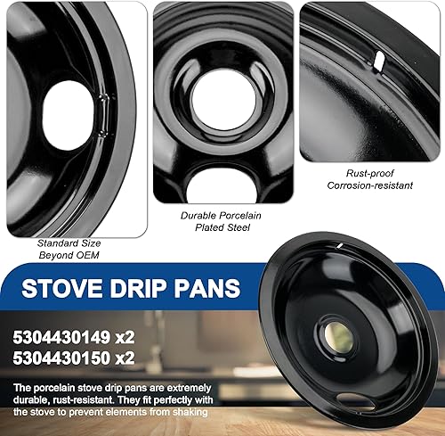 Miniatura 3 de Bobina de quemador de estufa eléctrica Elementos MP15YA MP21YA y 5304430150 5304430149 Porcelana Negro Reemplazo de sartenes de goteo para ken-more