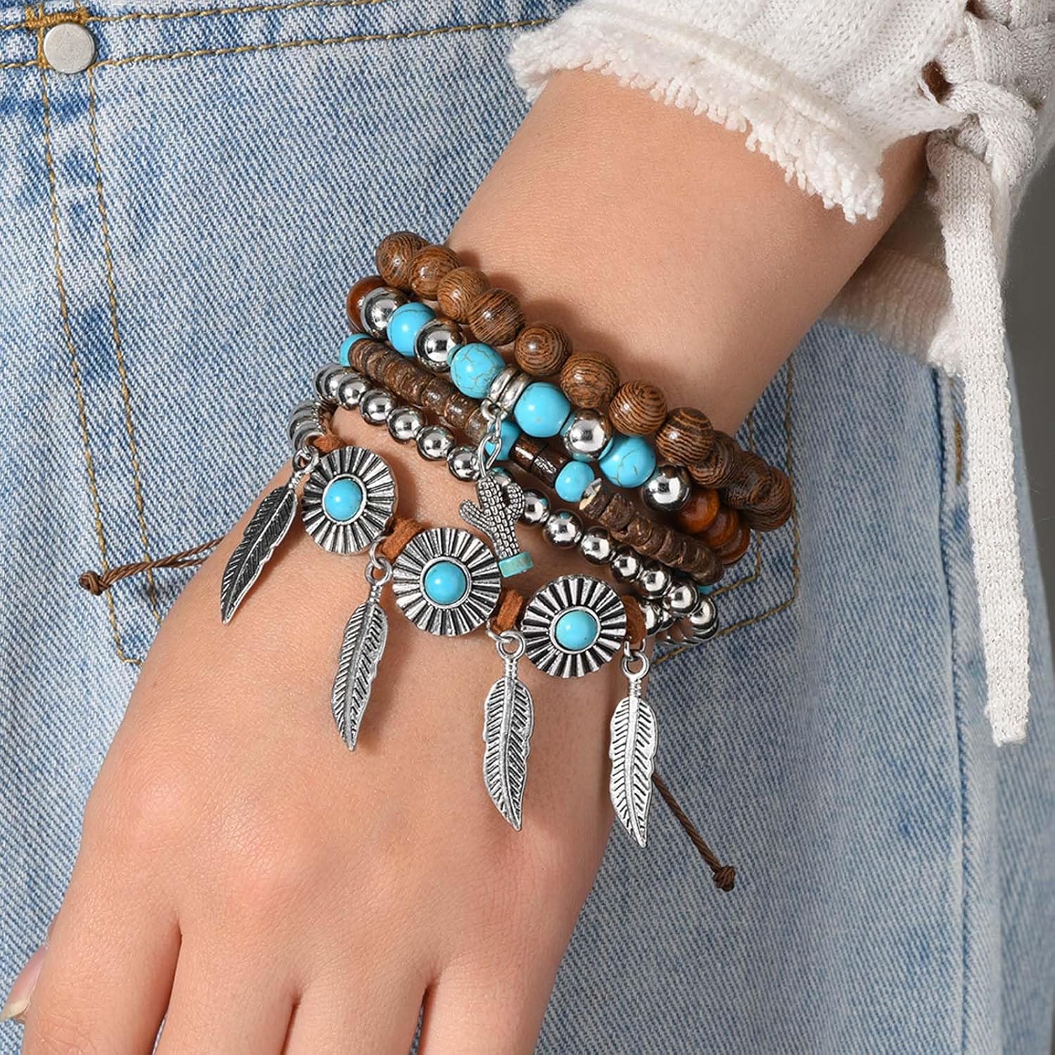 Western Turquoise Bracelet for Women Western Beaded Bracelets Stack Boho Country Bracelet Jewelry - Image 2