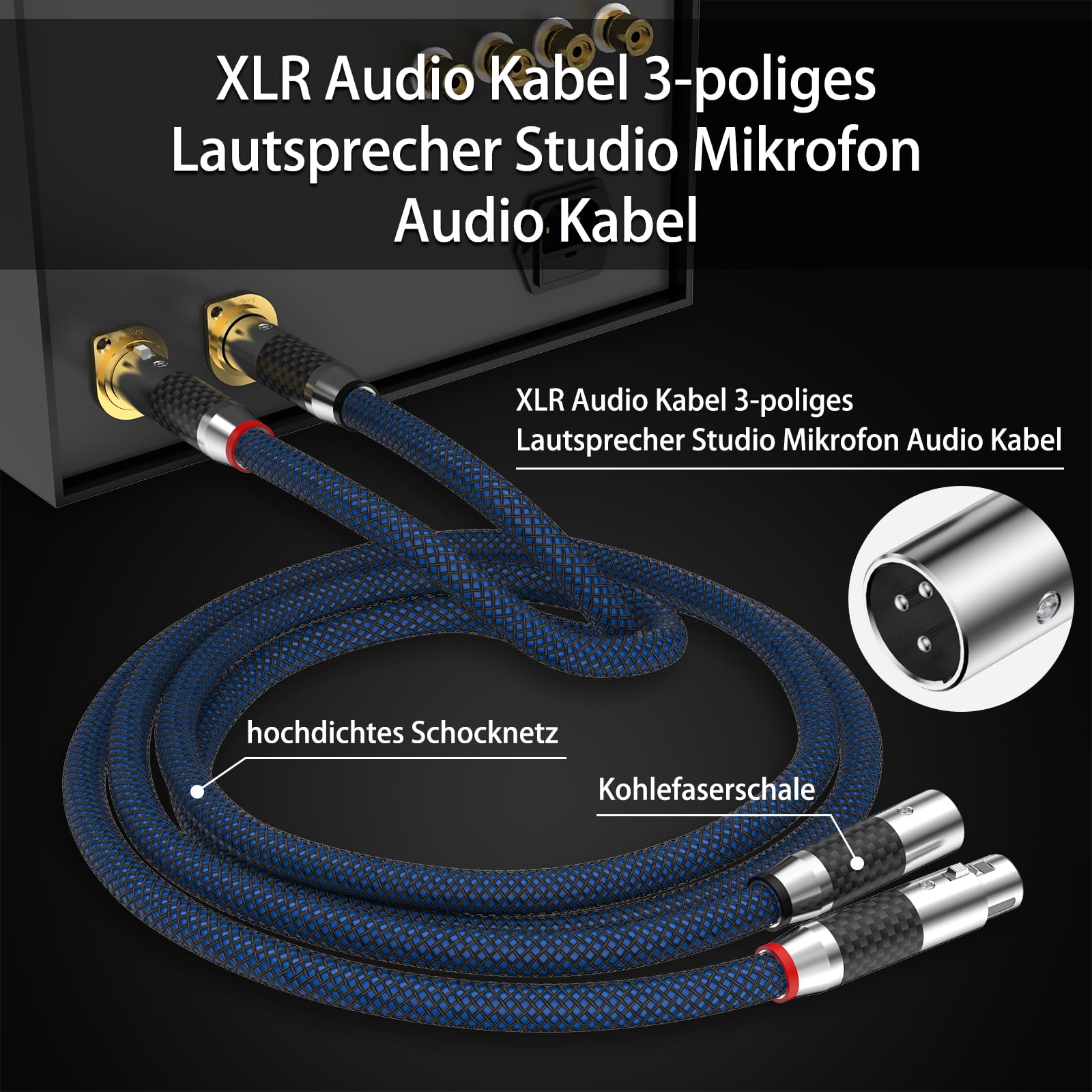 Tertullus High End XLR Kabel Audiokabel 1.5m XLR Stecker auf Buchse hifi Versilbert OFC xlr Stereo Kabel für CD, Power Amplifier, Monitorlautsprecher, Kopfhörer Verstärker