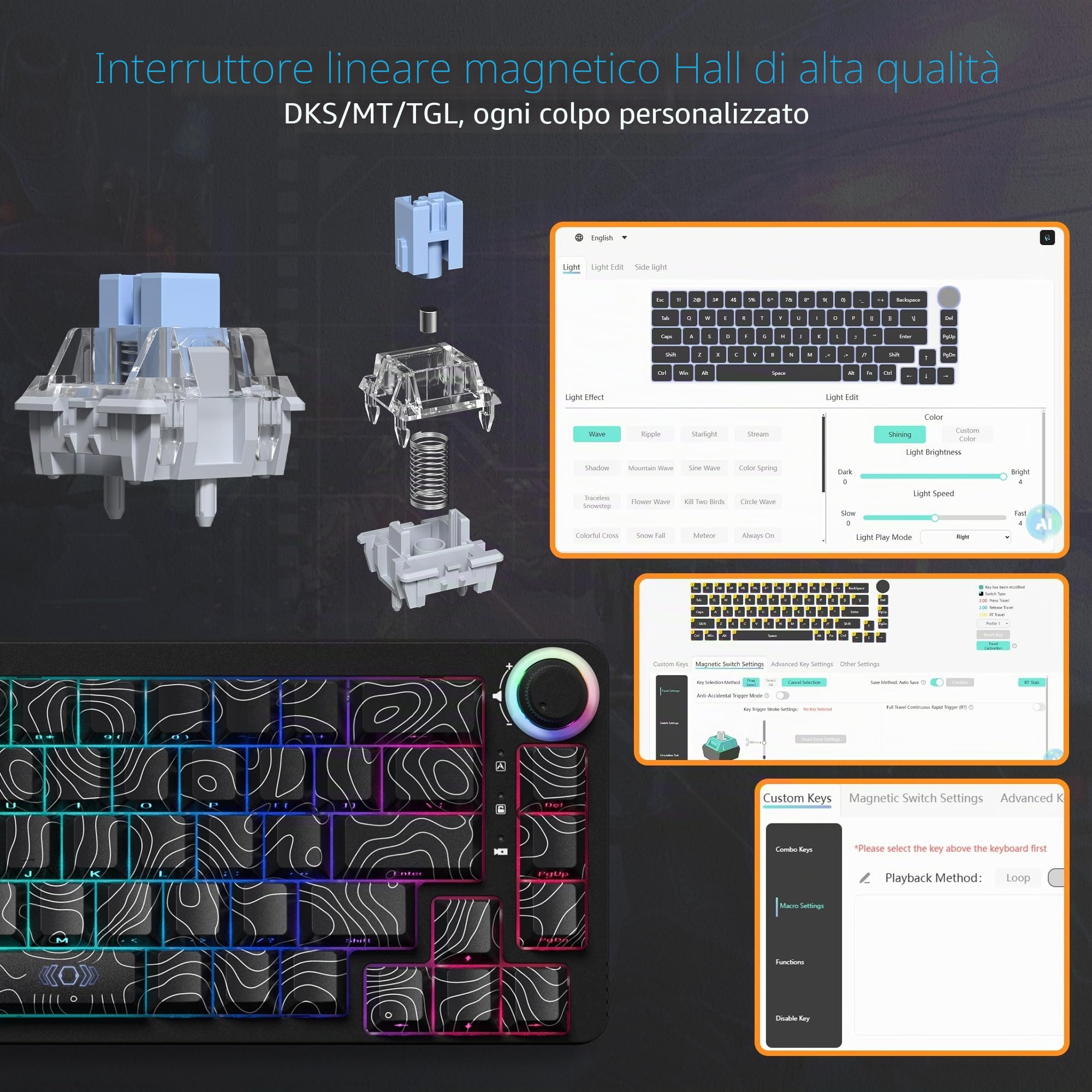 Womier Tastiera M68 HE V2 60% con trigger rapido, tastiera topografica da gioco effetto Hall, tastiera meccanica RGB personalizzata cablata con interruttore magnetico, copritasti in PBT per Mac/Win