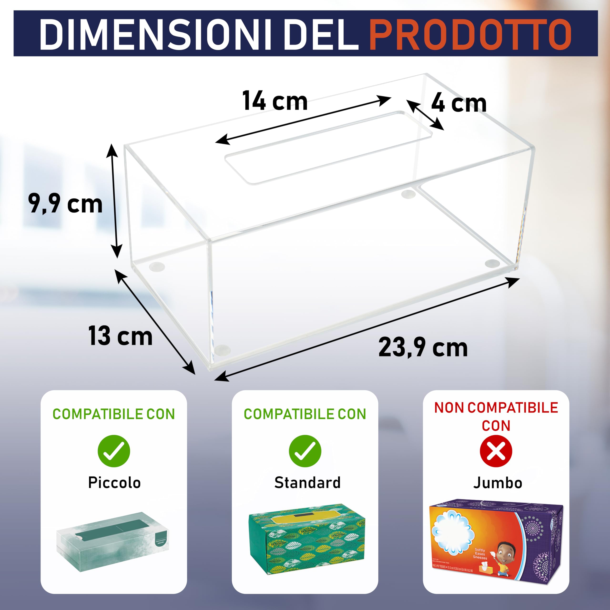 Scatola Porta Fazzoletti Rettangolare in Acrilico, per Tessuti Viso, Tovaglioli, Perfetta per Bagno, Scrivania, Controsoffitti, Vanità, Camera da Letto, Comodini (Rettangolo, Trasparente)