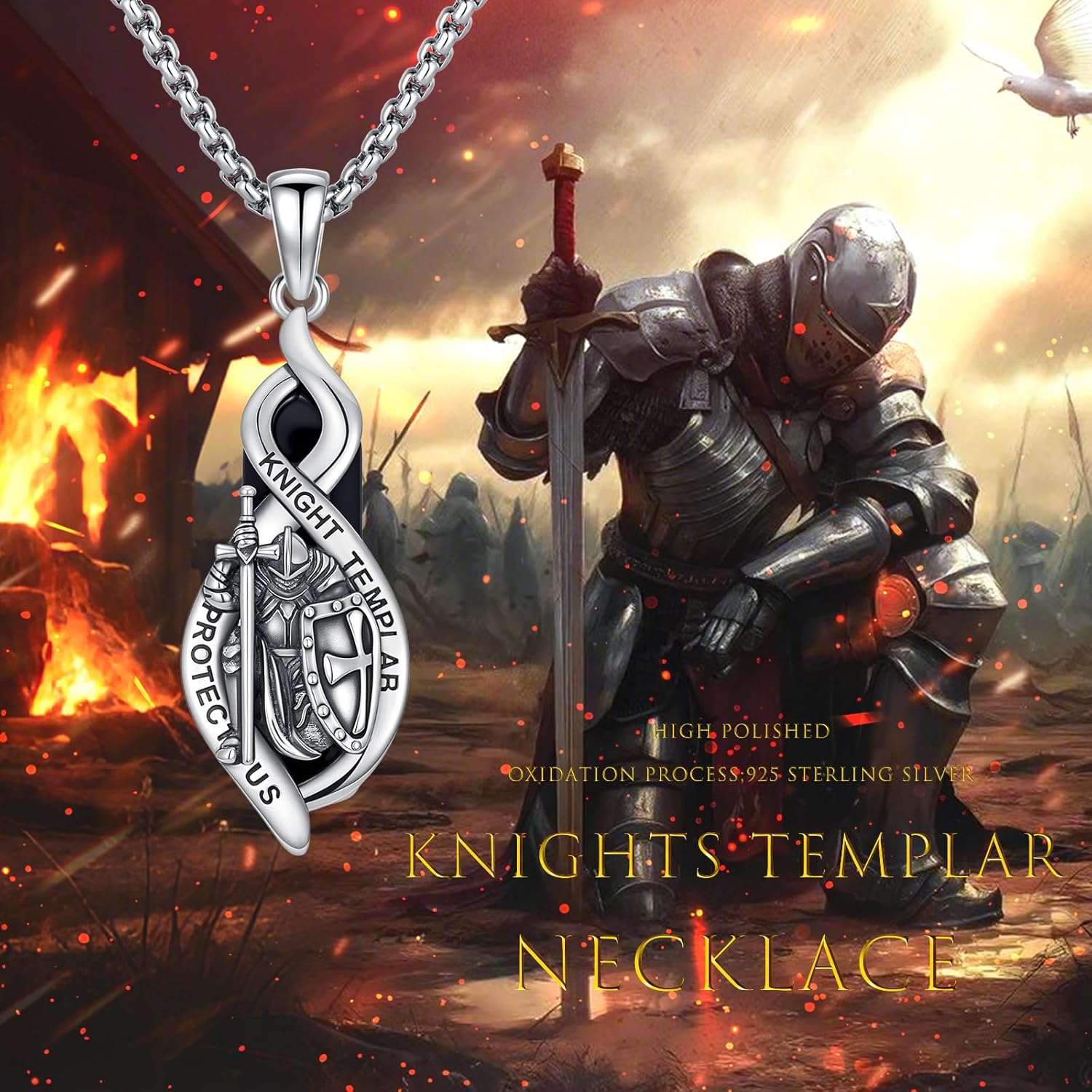 REDSUN 925 Sterling Silver Patron Amulet Necklace Jesus Cross/Knights Templar/St Michael/St Raphael/St George Protection Jewelry Gifts for Men Women, with Stainless Steel Chain - Image 2
