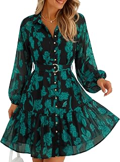 ZESICA Womens 2026 Fall Long Sleeve Floral Mini Dress