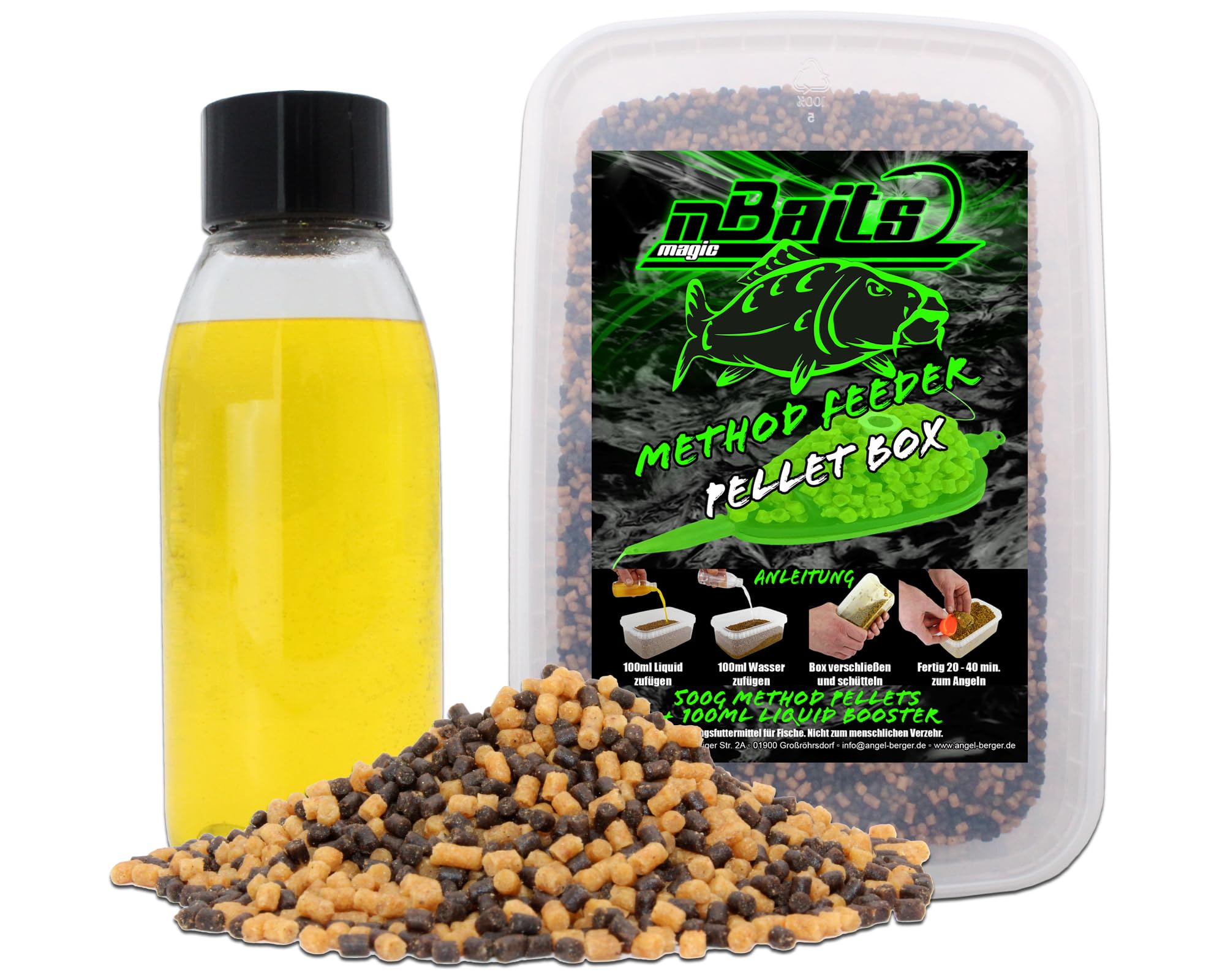 Angel-Berger Magic Baits Method Feeder Pellet Box Pellet Set (Captain Banana, 500g)