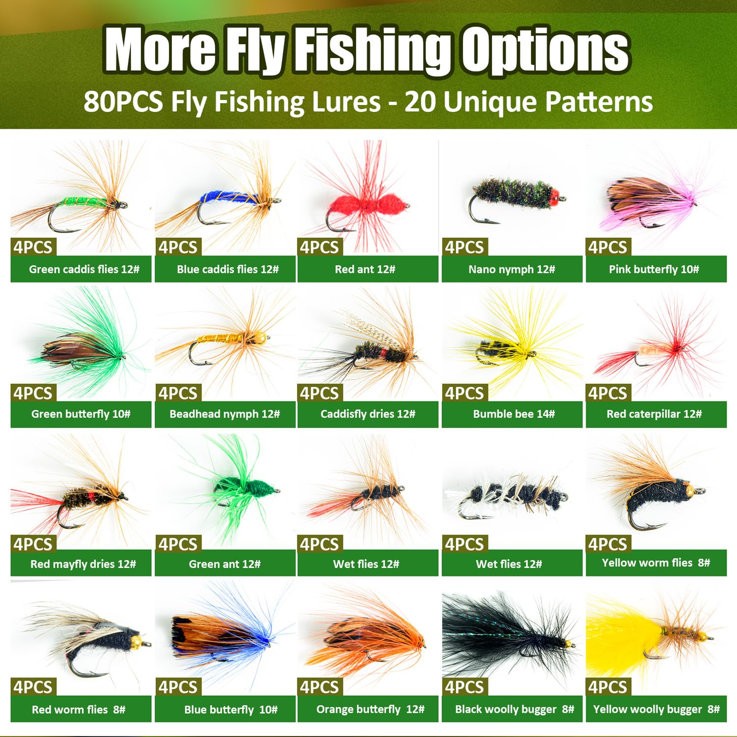80 pcs YDIUDL 3rd Gen Fly Fishing Flies Kit - Hand-Tied Dry Flies for Trout, Bass, Salmon, Panfish - Delicate Lifelike Shapes, Lures for Freshwater Fly Fishing in Rivers & Lakes