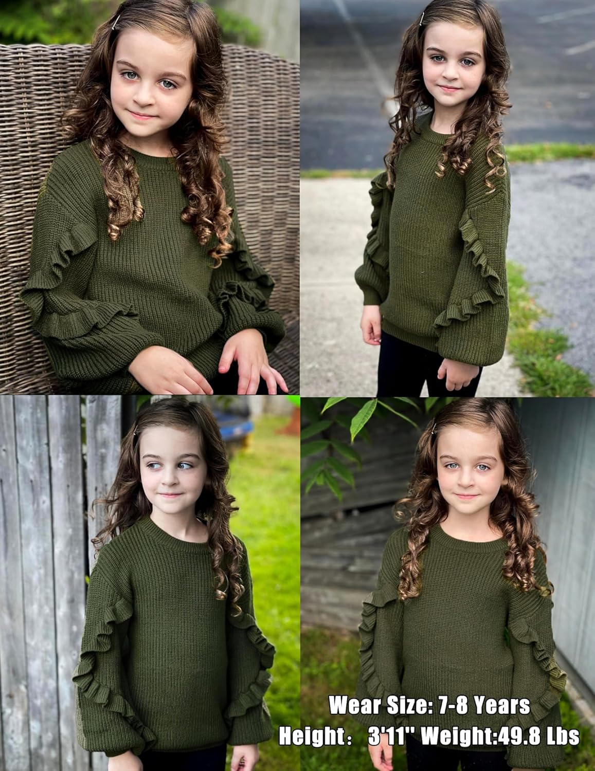 Arshiner Girls Long Lantern Sleeve Sweaters Crew Neck Knit Pullover Jumper Top - Image 2