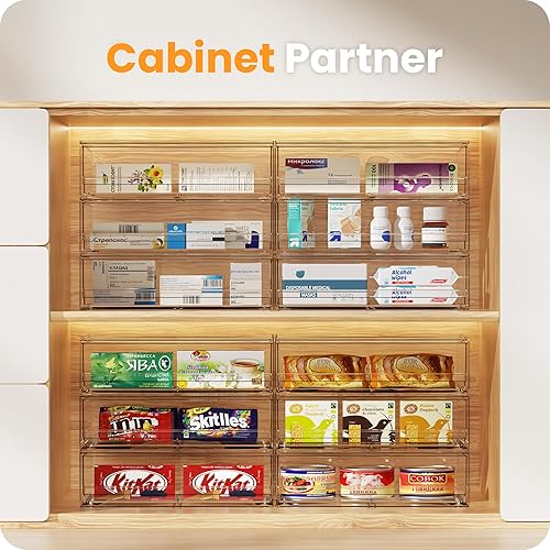 Miniatura 6 de A-LuGei Cajones de almacenamiento apilables de acrílico, organizador de maquillaje de 11.8 pulgadas de ancho, organizador y almacenamiento de baño,