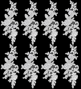 GORGECRAFT 8PCS Sequin Embroidered Lace Patches Leaf Flowers Lace Applique Sewing Floral Fabric Craft Decoration Patches for DIY Clothes Dress Pants Sewing Wedding White