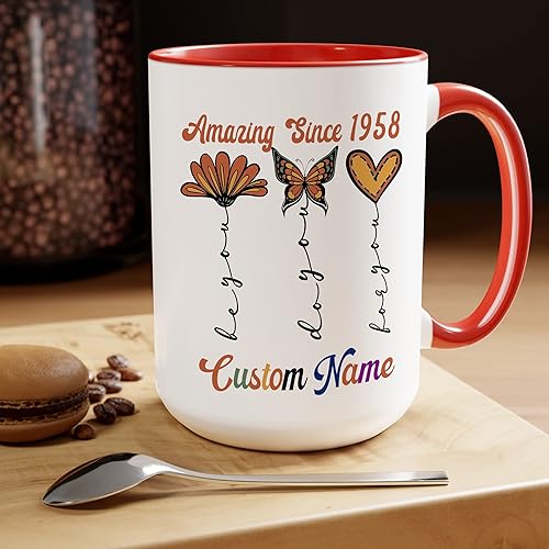 Miniatura 6 de Regalos personalizados de cumpleaños 65 para ella, mujeres, esposa, mamá, madre, abuela. Taza con nombre personalizado (el nombre se puede cambiar),