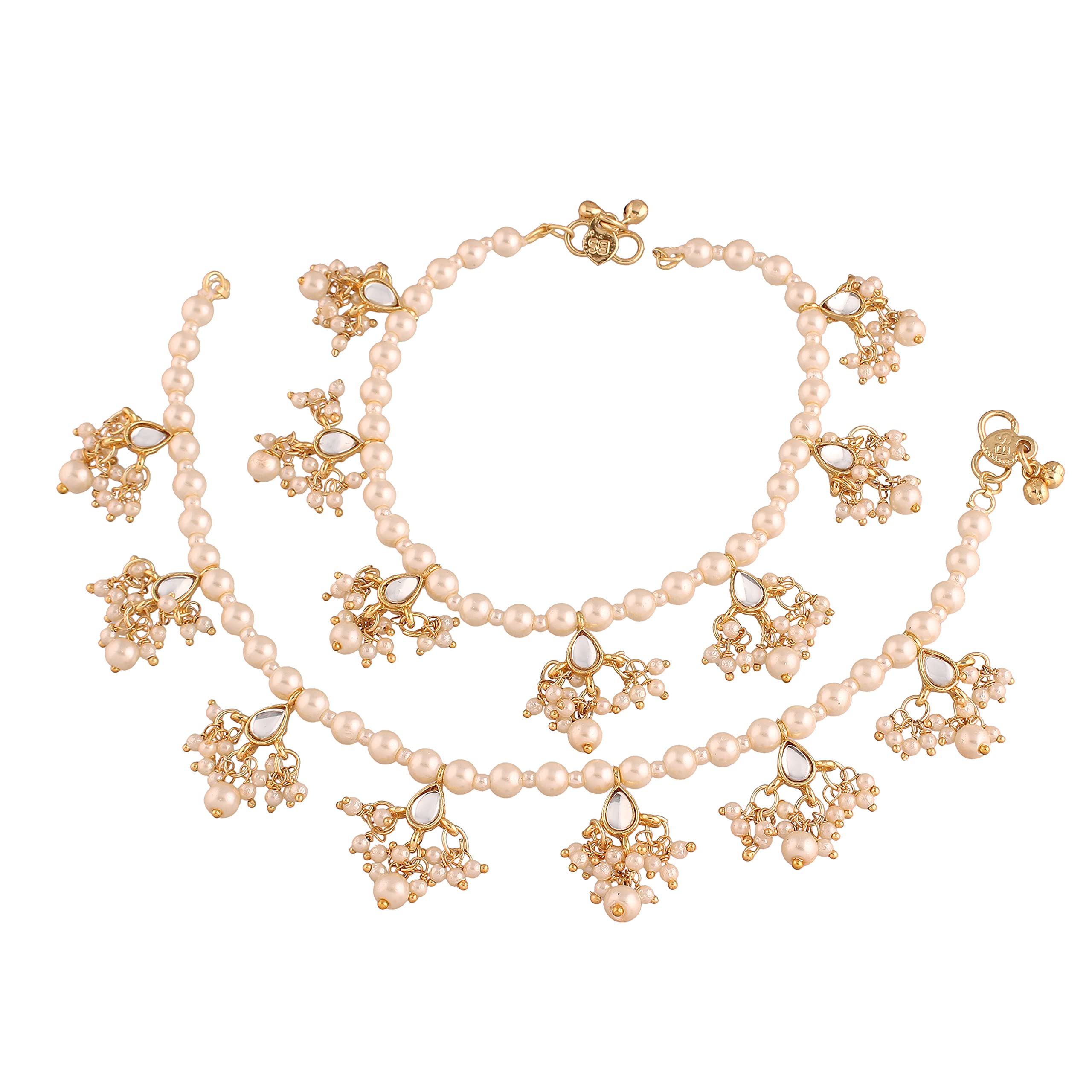 I Jewels Traditional Gold Plated Encased With Faux Kundan & Pearls Adjustable Pair Of Bridal White Anklets Payal For Women/Girls (A040W) (B099S5N1RG) Amazon Price History, Amazon Price Tracker