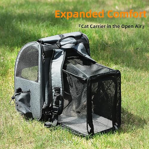 Miniatura 7 de Hoopet Mochila expandible para gatos  Transportador transpirable para gatos pequeños y perros, mochila de viaje plegable con ventilación de malla