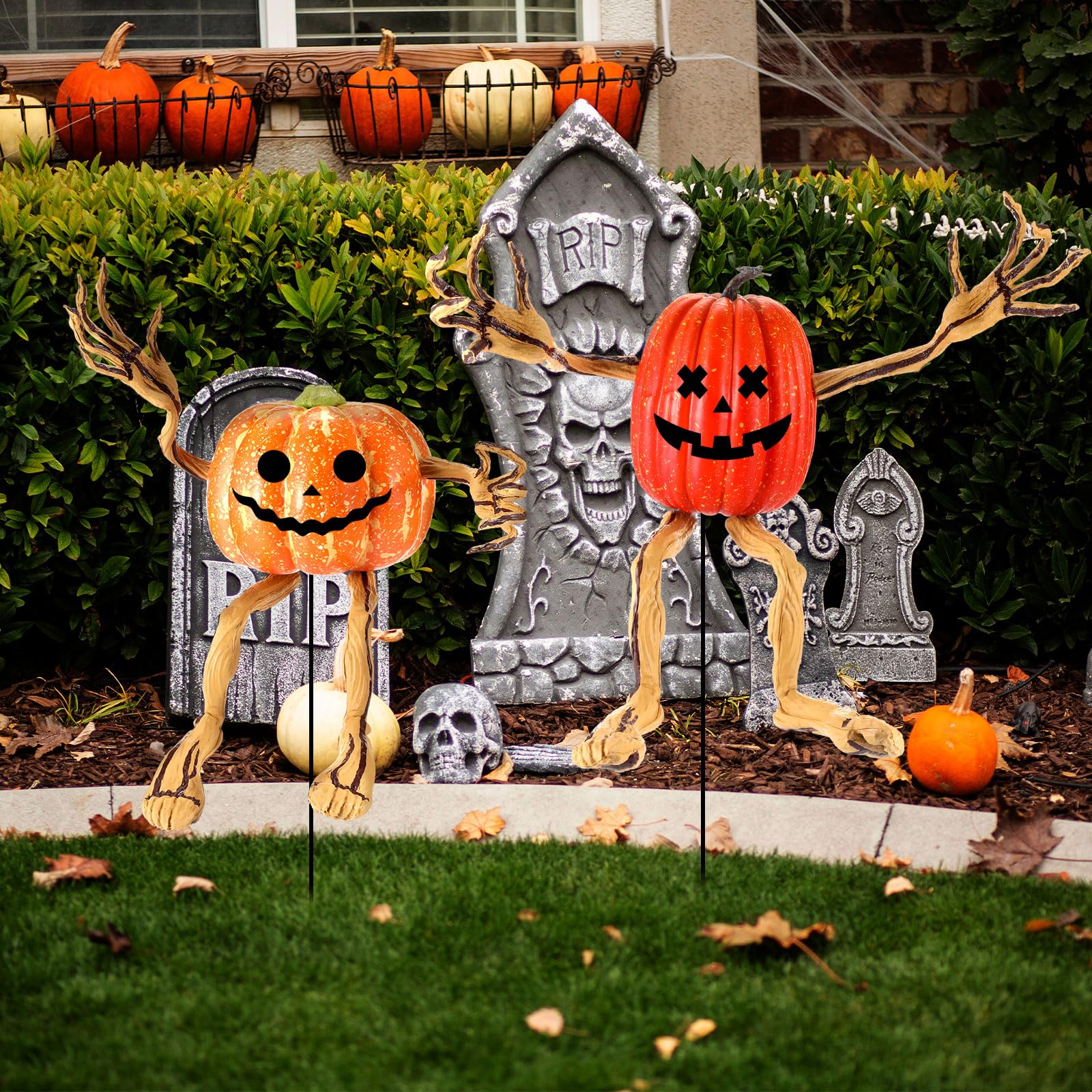 4er Set Kürbis-Arme & Beine - Biegbare Halloween-Deko, Holz, Für Innen/Außen