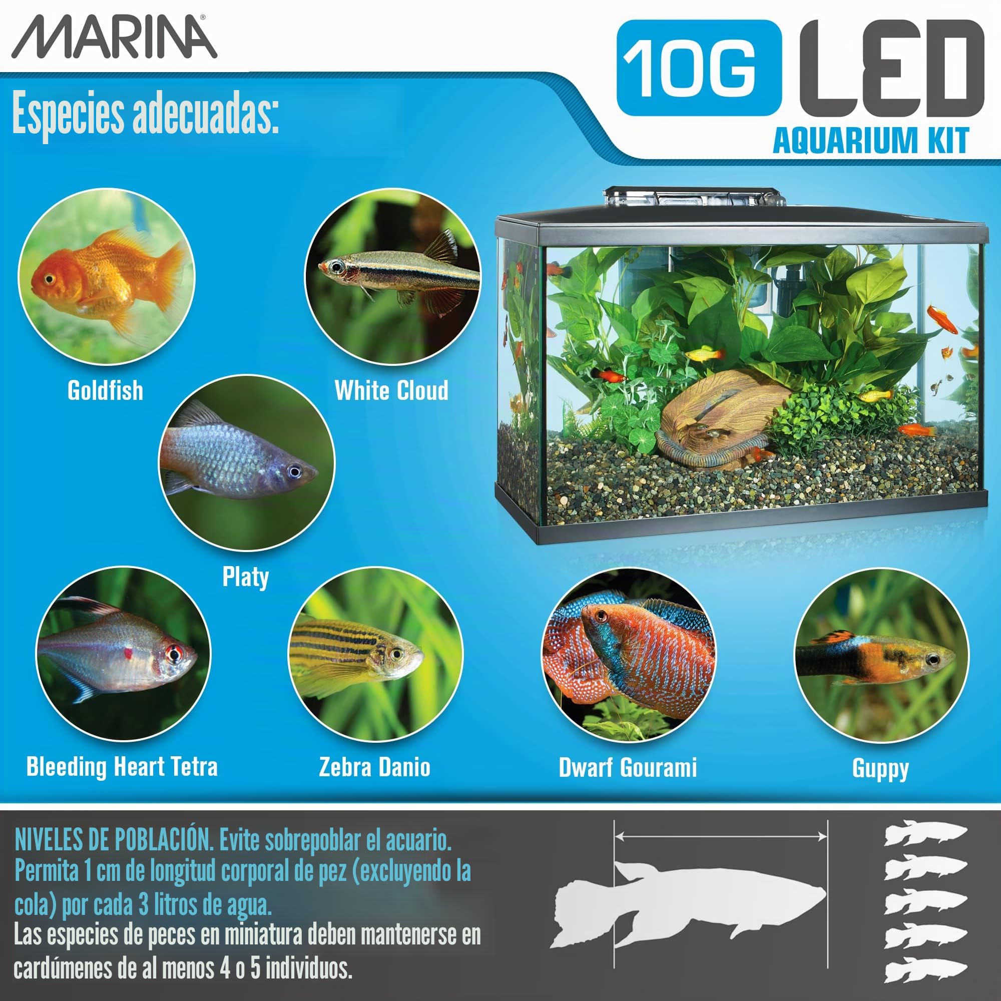 Marina 15256 - Kit de Acuario con Iluminación LED 10G, 38 L, Transparente