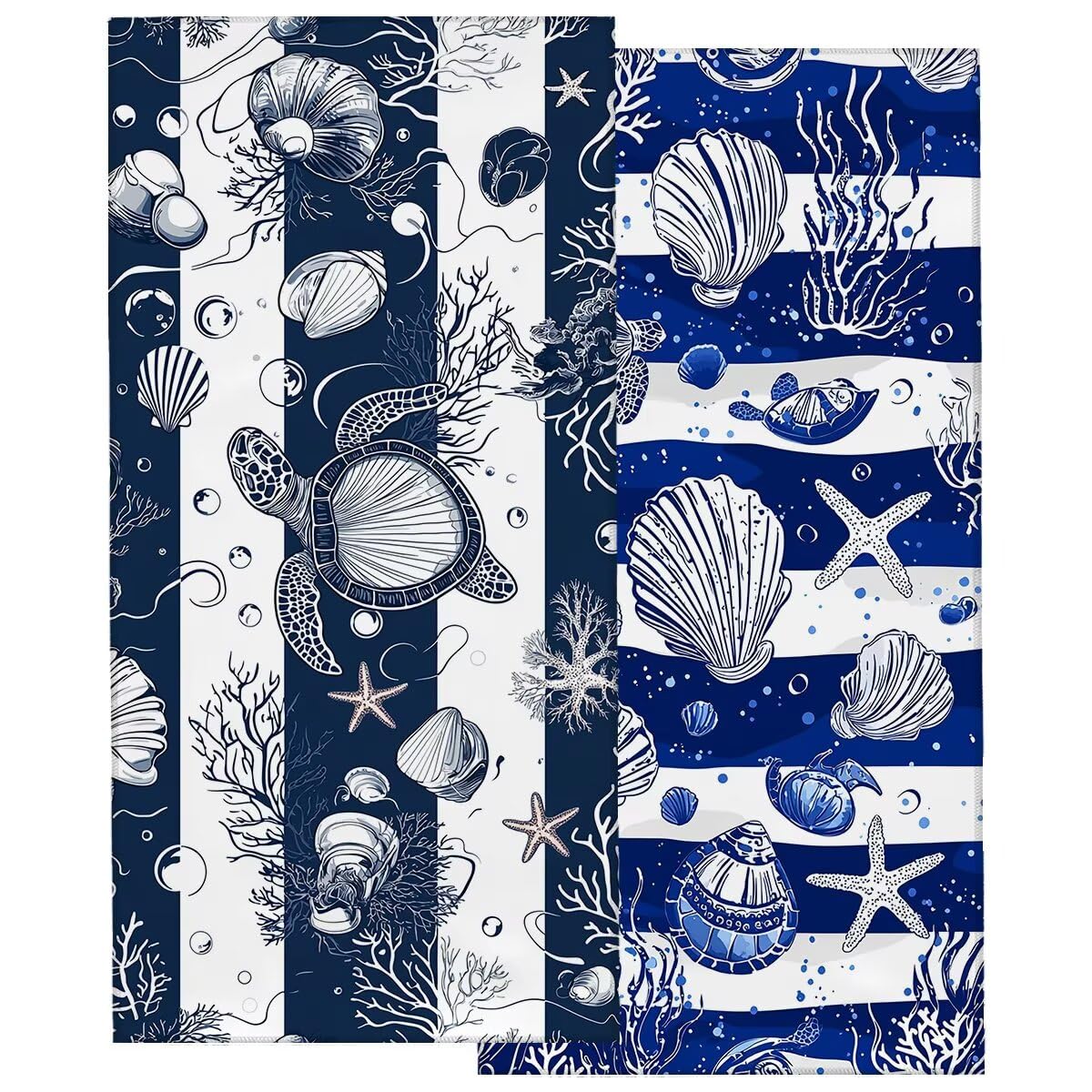 Ręcznik plażowy z mikrofibry, duży ręcznik kąpielowy 90 x 180 cm, zestaw 2 szt. szybkoschnących prześcieradeł kąpielowych oceanicznych, odporne na piasek ręczniki plażowe z mikrofibry do podróży